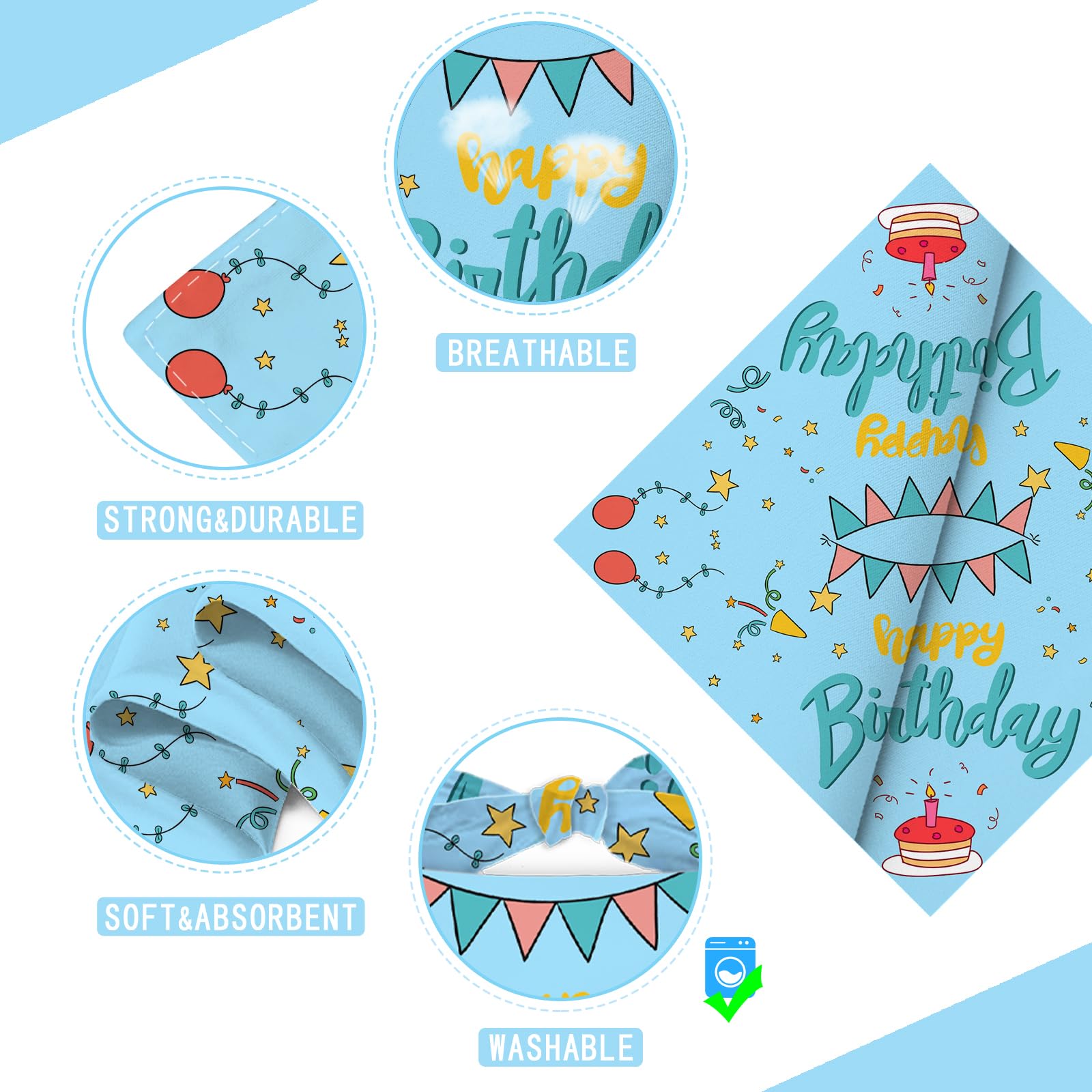 Liboom - Happy Birthday Dog Bandana Washable Pets Scarf Triangle Adjustable Handkerchief, Double Sided Printing, Blue, Cake Ball