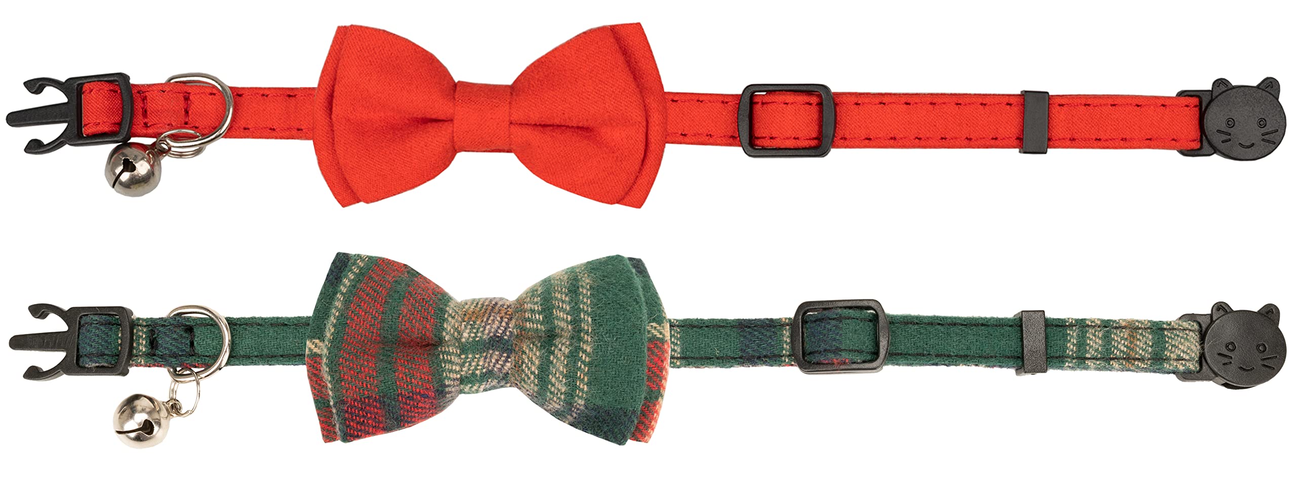 Gyapet Collar For Cats Pets Breakaway With Bell Bowtie Floral Bow Detachable Adjustable Safety Puppy 2Pcs Christmas-A