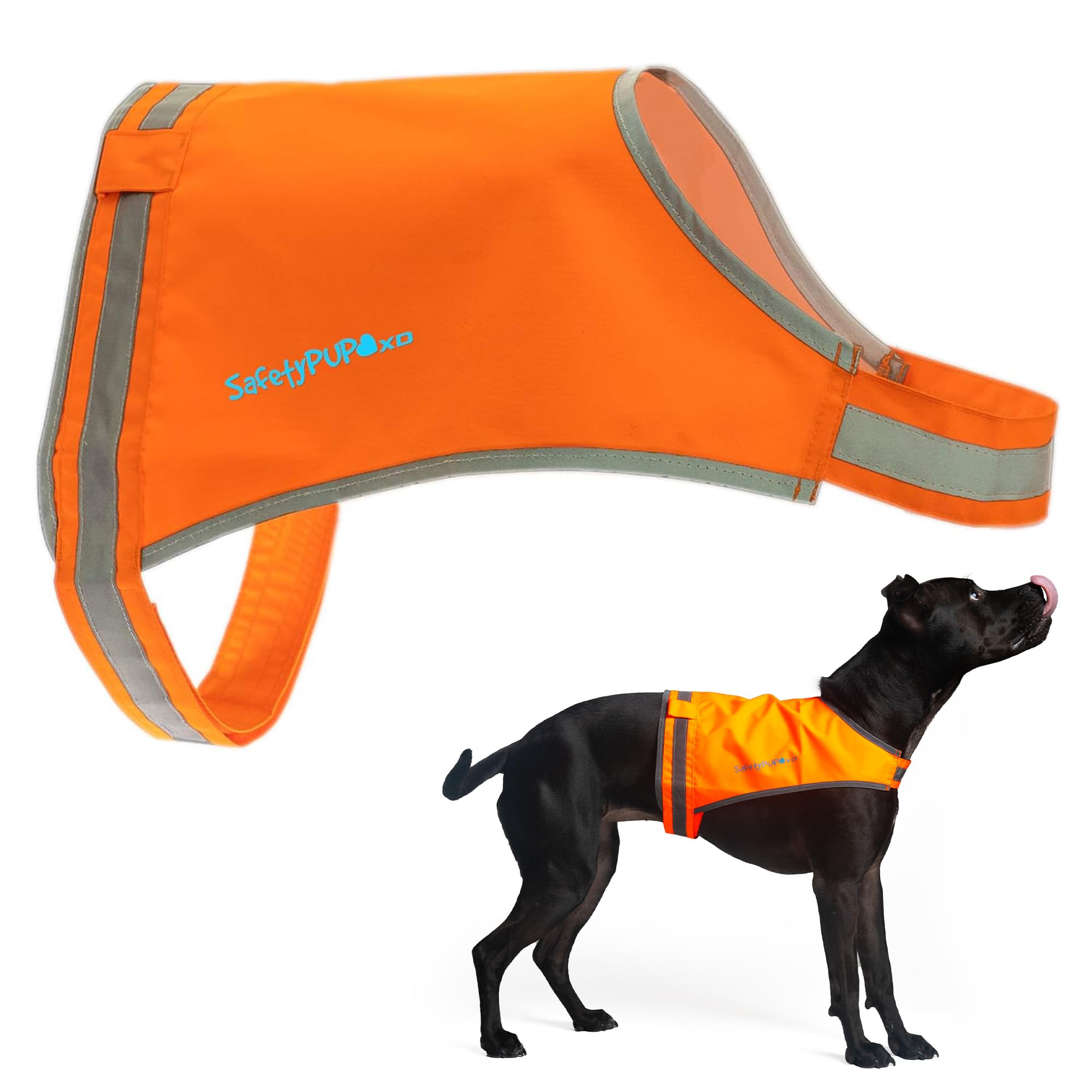 Safetypup Xd Lite Dog Vest. Coverage To Mid Back. Reflective Hi Visibility Blaze Orange Fluorescent Fabric Helps To Keep Them In