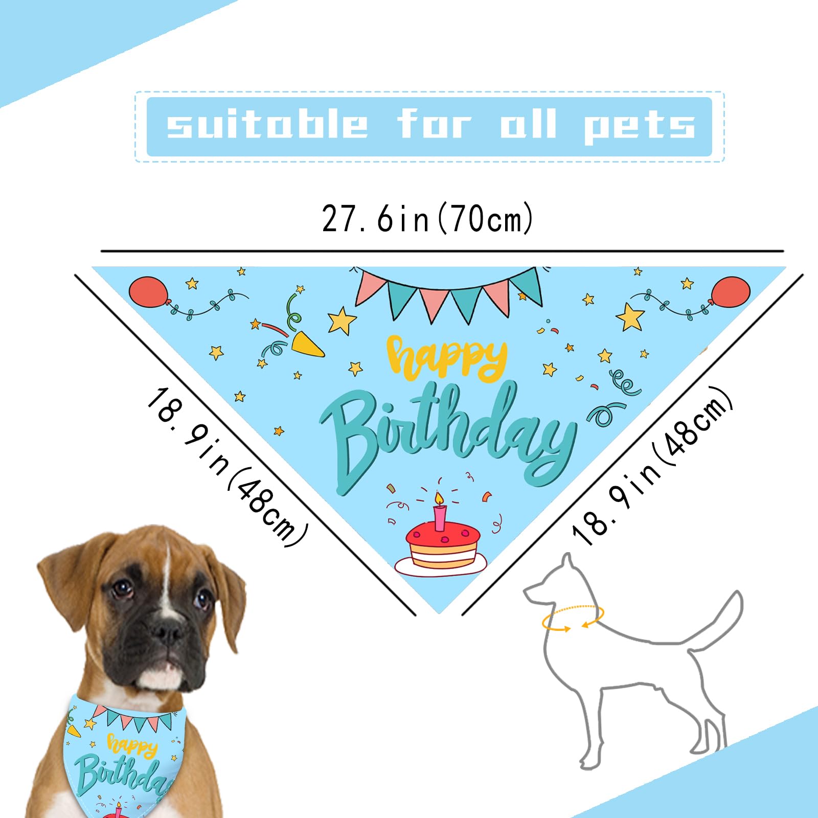 Liboom - Happy Birthday Dog Bandana Washable Pets Scarf Triangle Adjustable Handkerchief, Double Sided Printing, Blue, Cake Ball