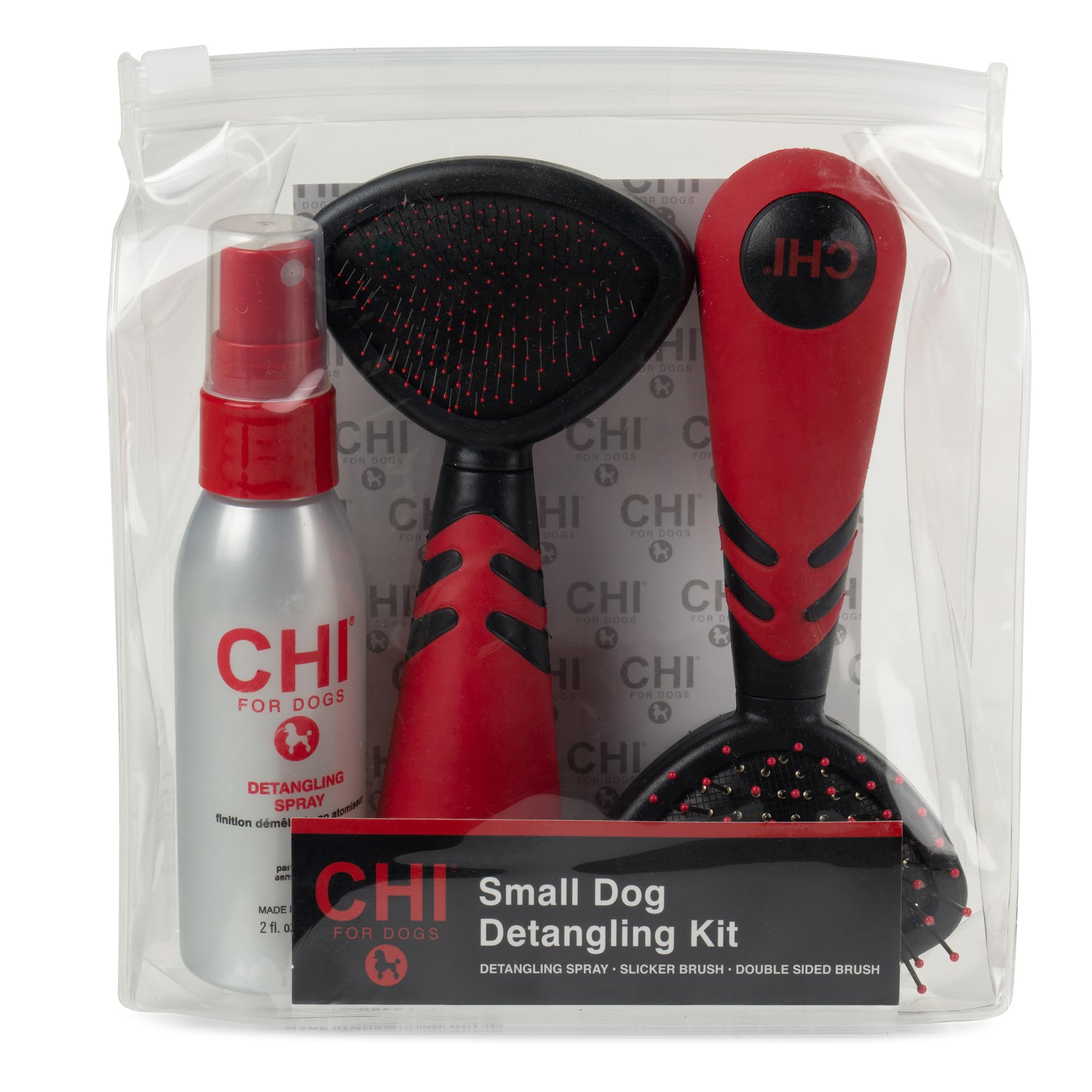 CHI for Dogs Small Dog Detangling Kit - 3-Piece Grooming Set with Detangling Spray, Double-Sided Brush, and Slicker Brush - Dog 