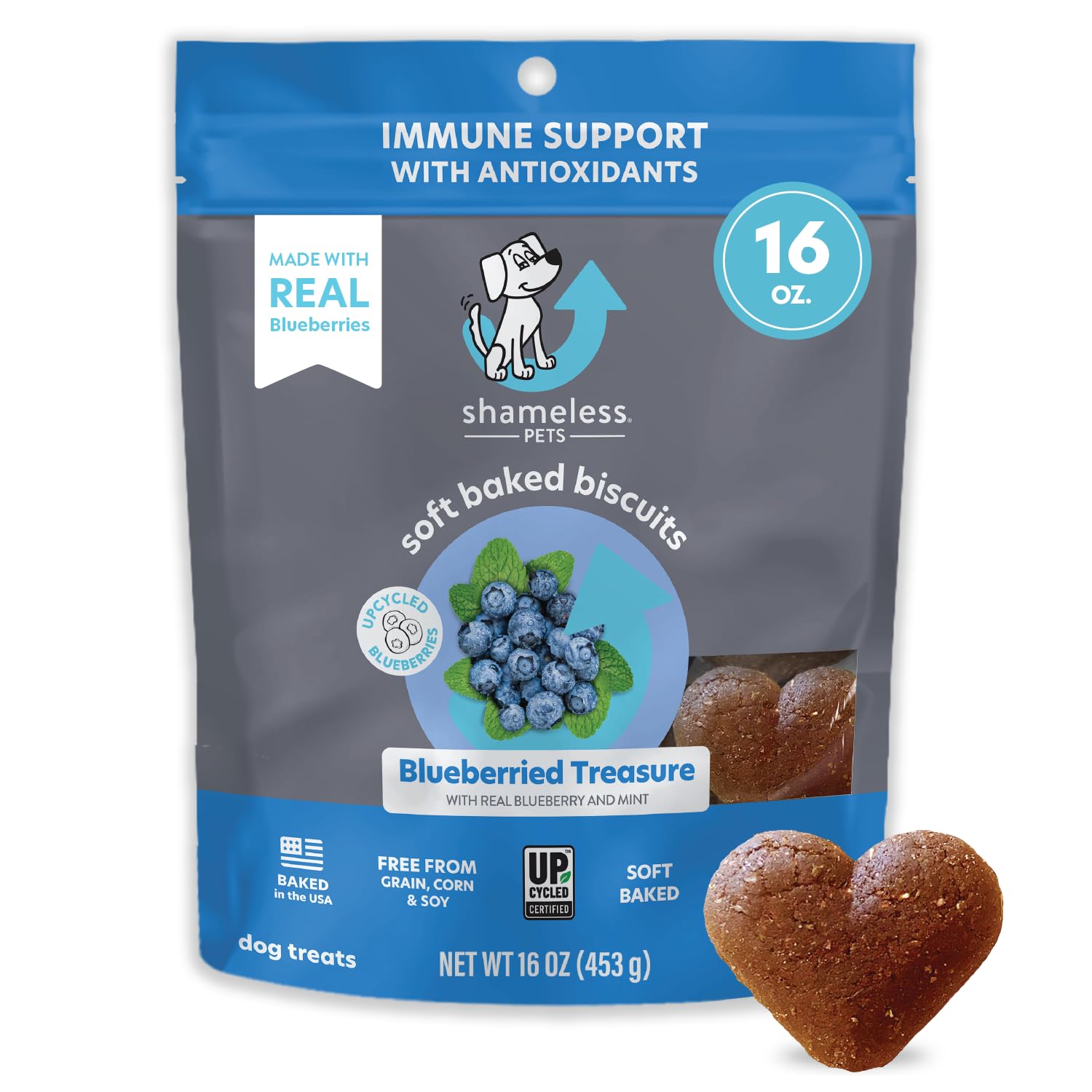 Shameless Pets Soft-Baked Dog Treats, Blueberried Treasure - Natural & Healthy Dog Chews with Mint for Immune Support - Dog Bisc