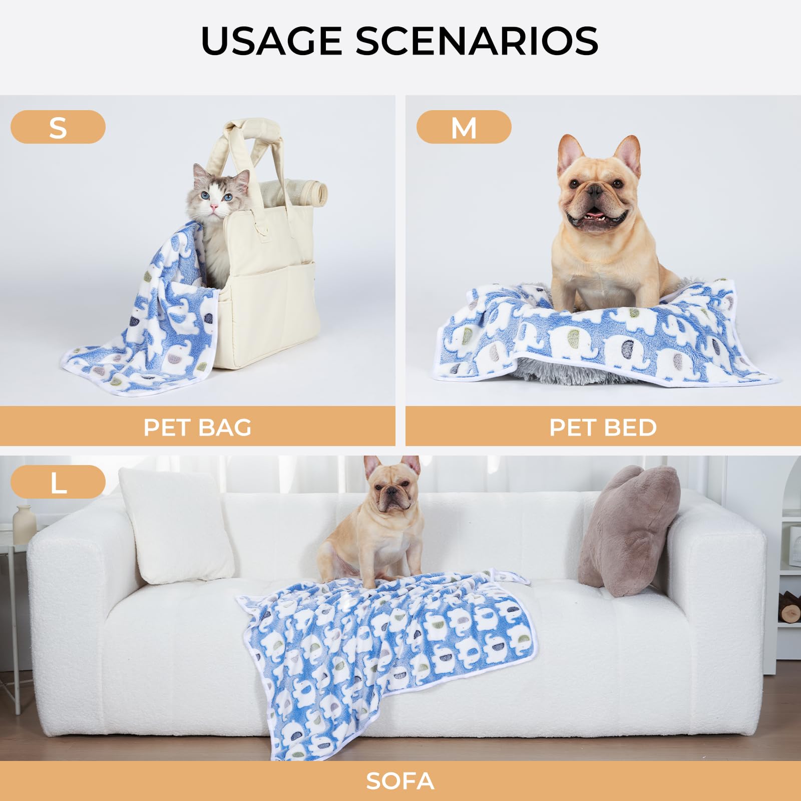 1 Pack 3 Blankets Super Soft Fluffy Premium Cute Elephant Pattern Pet Blanket Flannel Throw For Dog Puppy Cat Blue/Pink/Yellow Small(23X16 Inch)