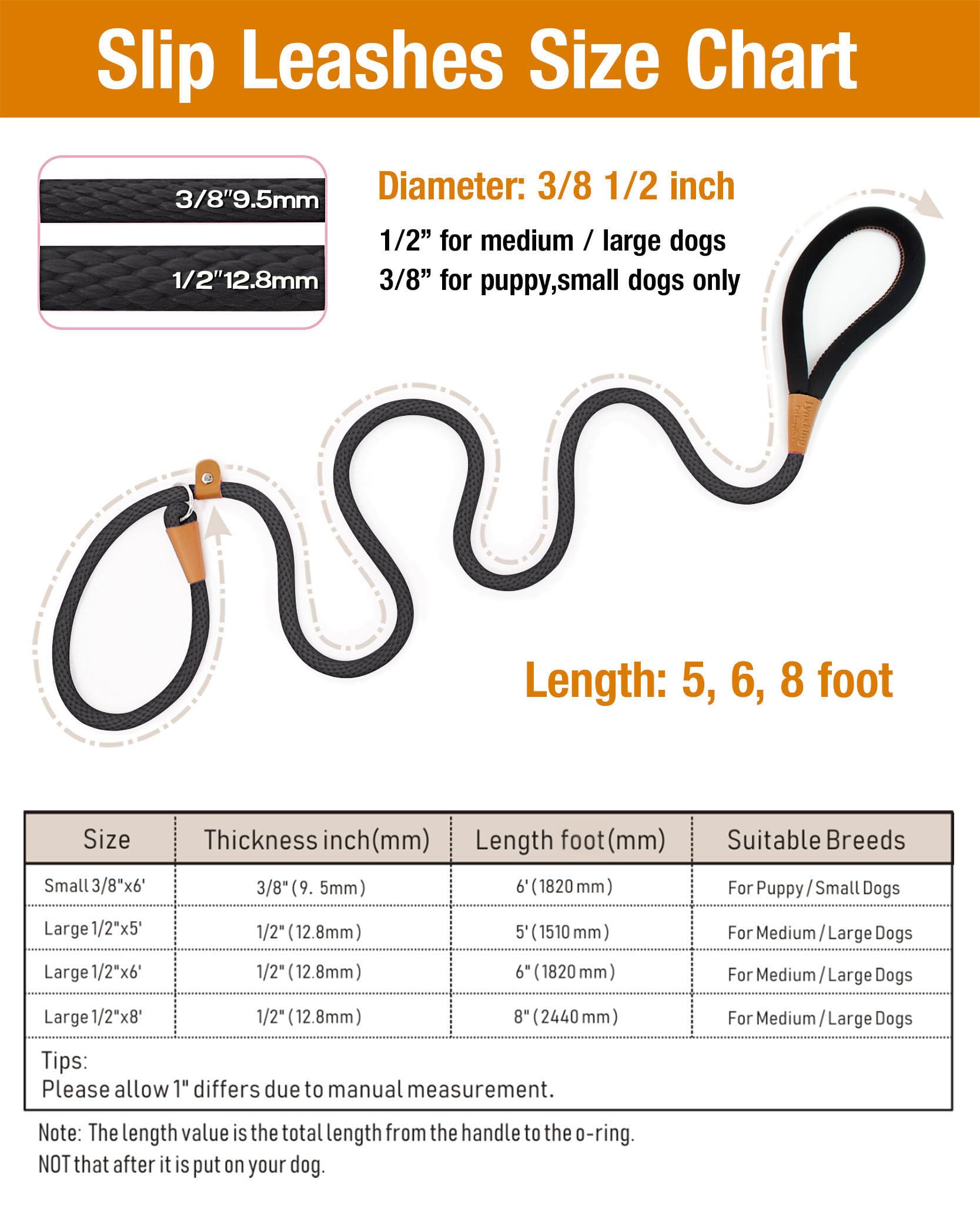Lynxking Slip Lead Dog Leash 8 Ft X 1/2 Inches Strong Heavy Duty Dog Rope Leash Braided Comfortable Handle For Small Medium Large Dogs