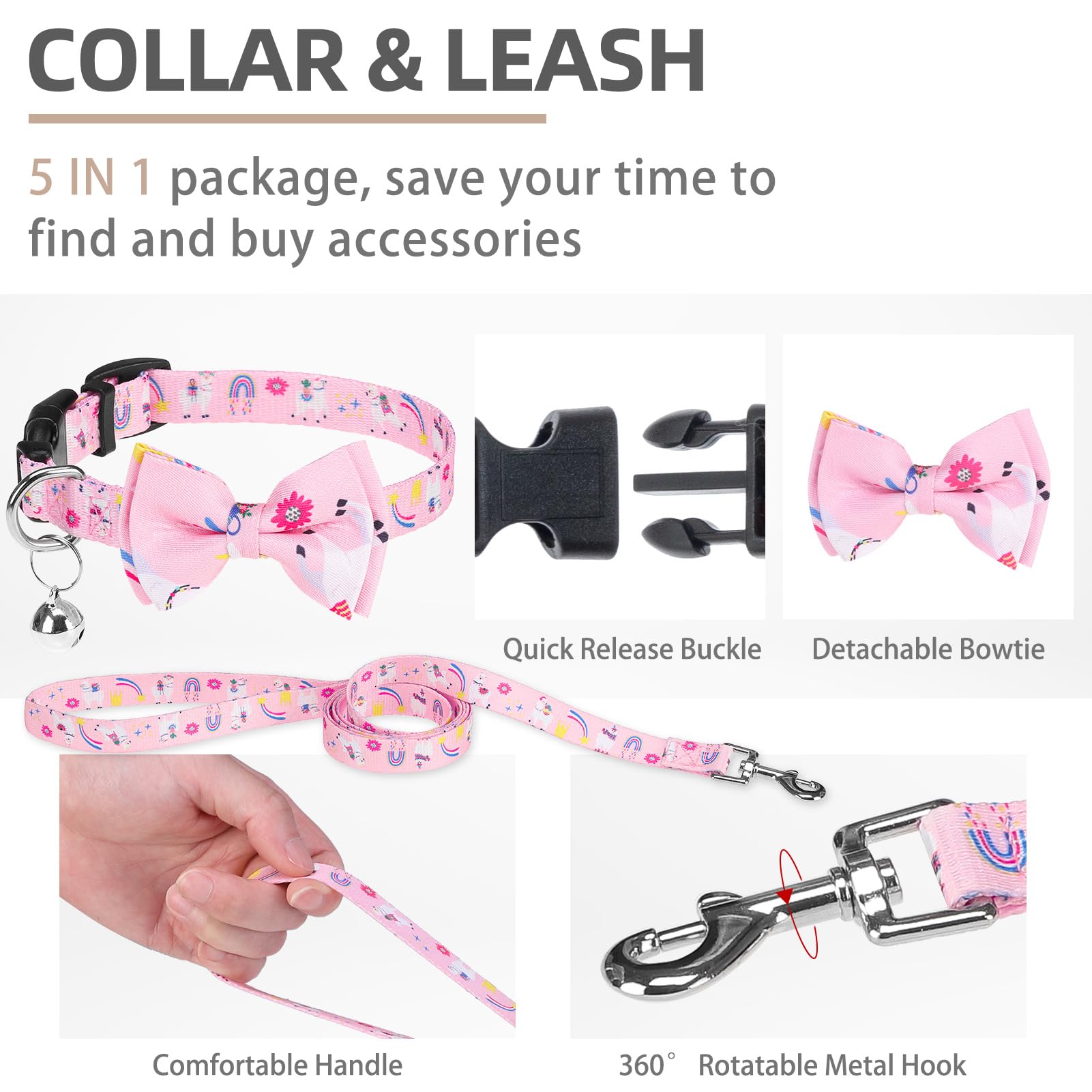 Pupteck Adjustable Dog Harness Collar And Leash Set, Step In No Pull Pet Harness For Small Medium Dogs Puppy Cats Outdoor Walking, Soft Mesh Padded Reflective Vest Harnesses, Light Pink Alpaca, L
