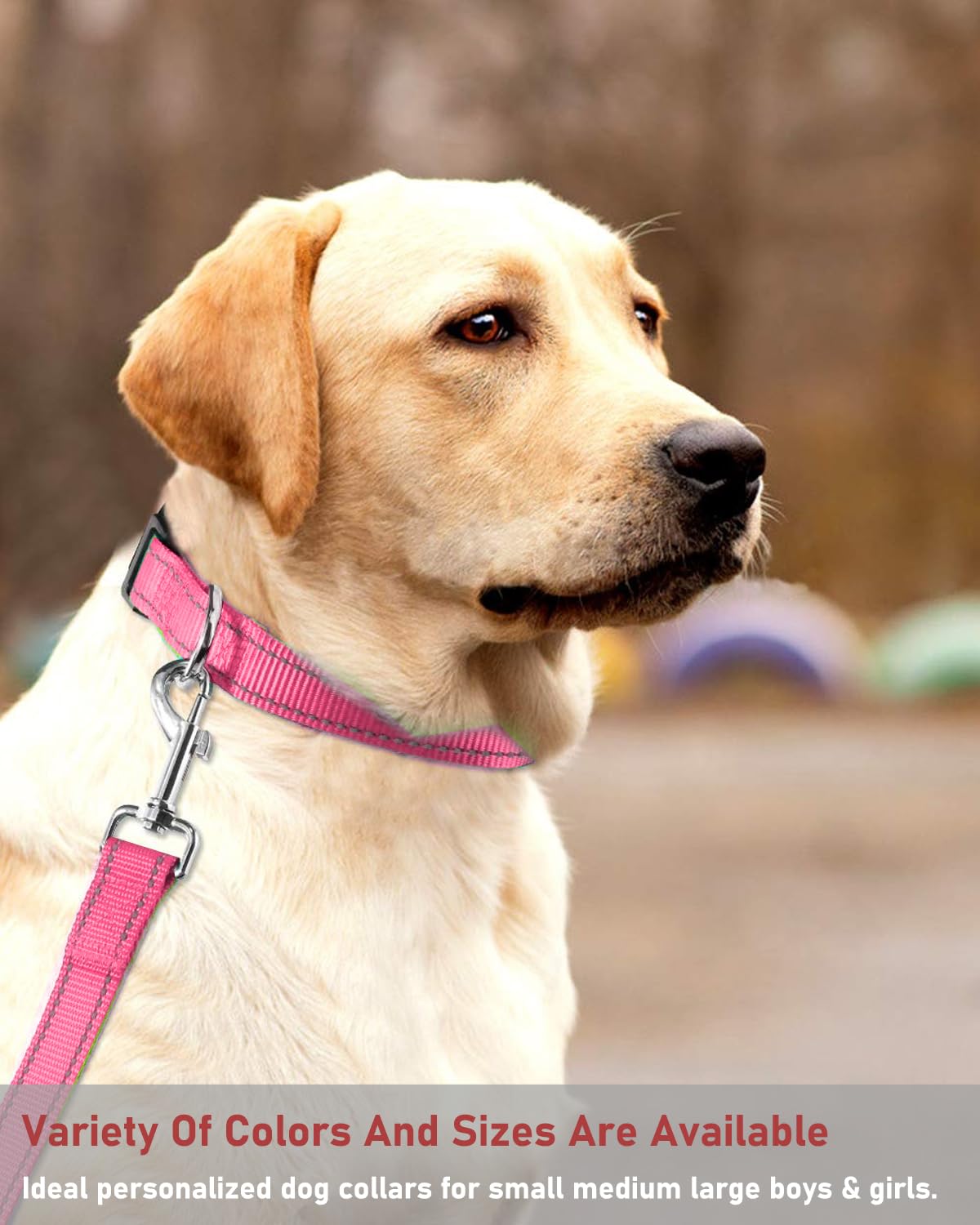 Reflective Dog Collar With Buckle Adjustable Safety Nylon Collars For Small Medium Large Dogs, Light Pink S
