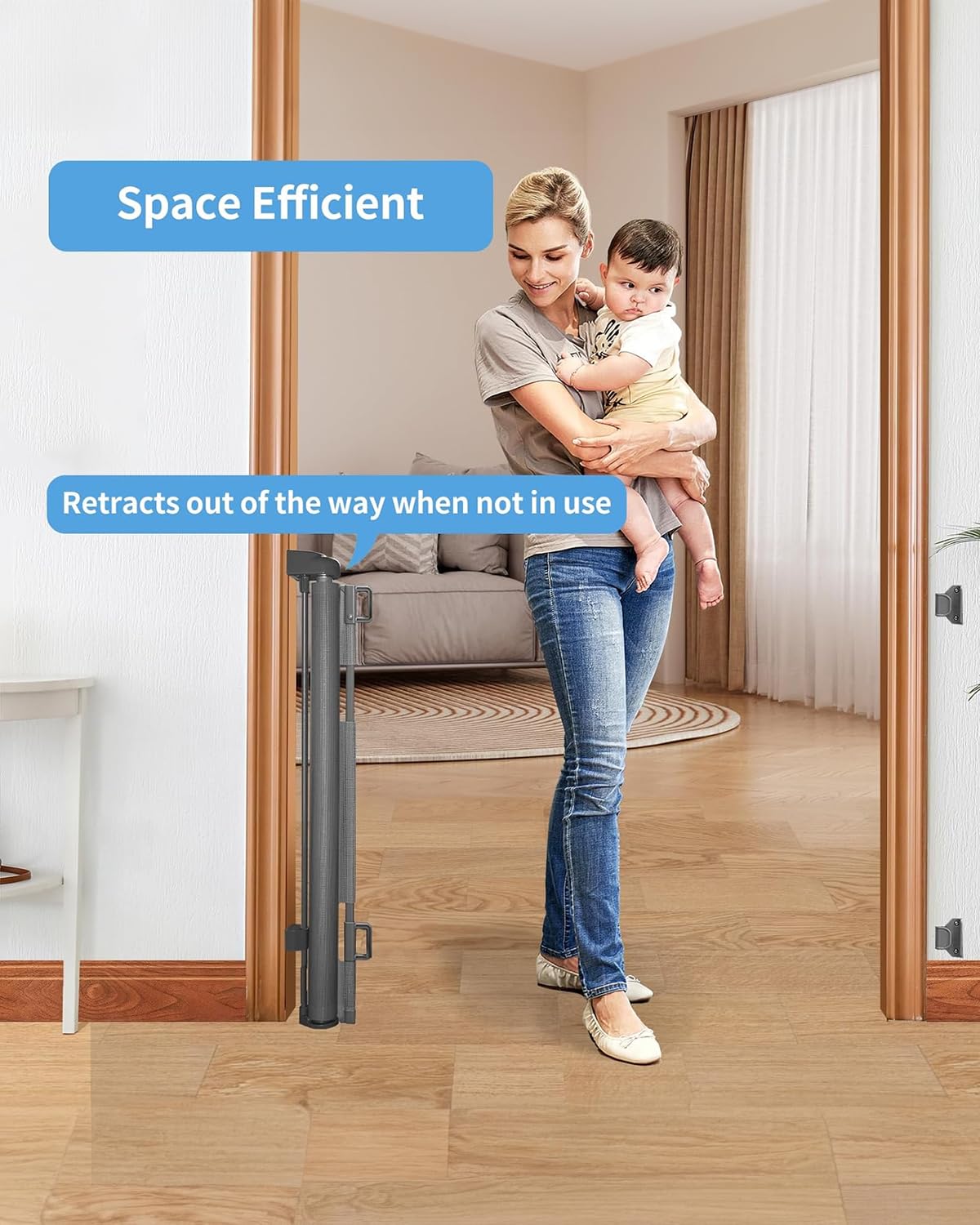 Veraste Retractable Baby Gate,Mesh Baby Gate Or Mesh Dog Gate,33' Tall,Extends Up To 71' Wide,Child Safety Gate For Doorways,Stairs,Hallways,Indoor/Outdoor(Grey,33'X71')