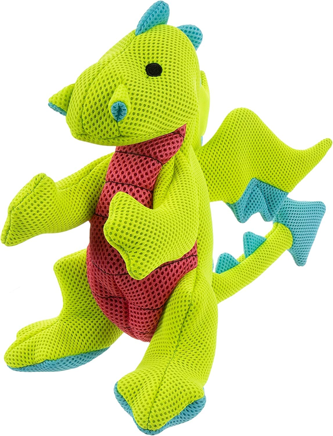 Godog Mesh Dragons Squeaky Plush Dog Toy, Double Chew Guard Technology - Green, Large