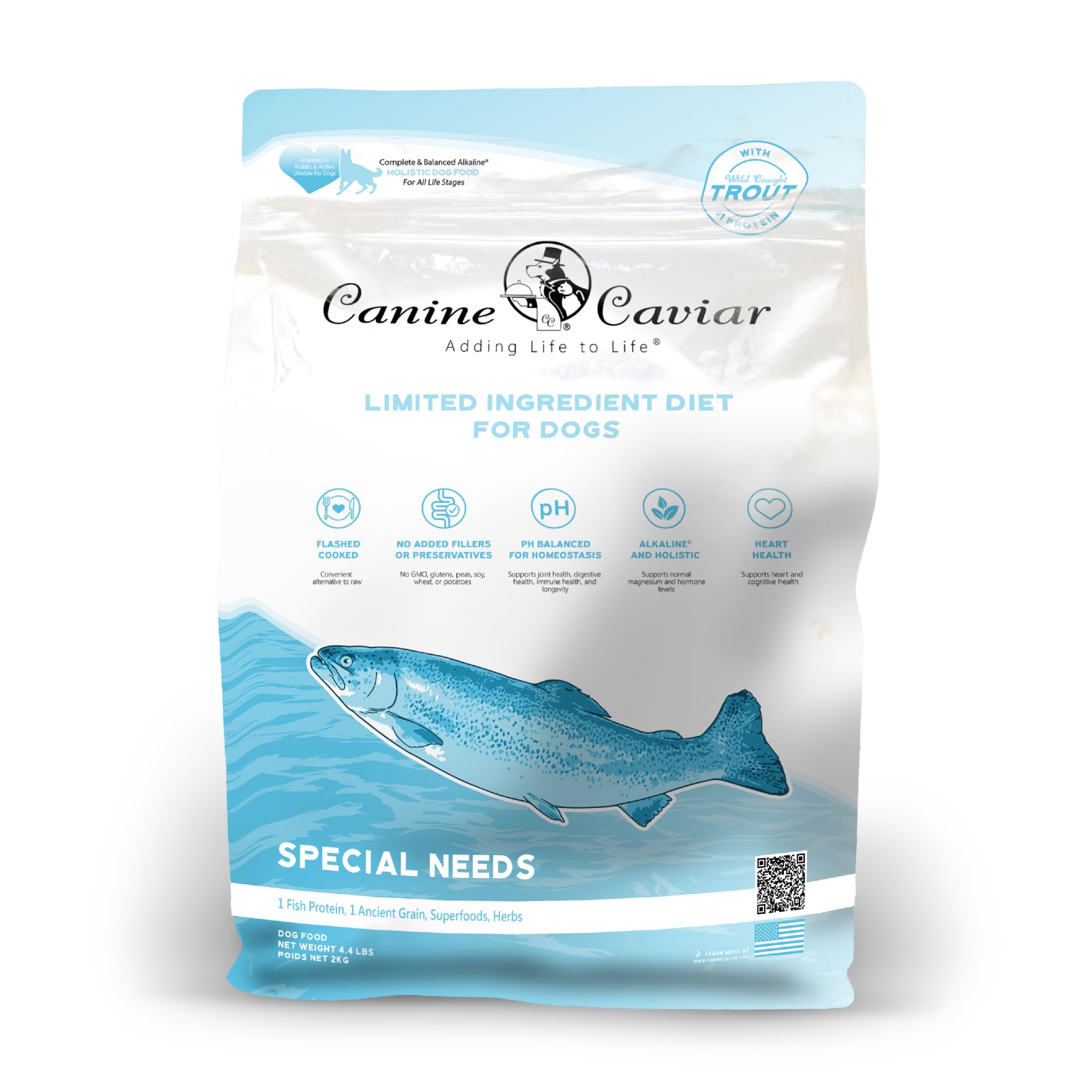 Canine Caviar - Special Needs: Trout & Whole Ground Oats, Alkaline Dry Dog Food, Limited Ingredients, Gluten-Free, Based on Scie