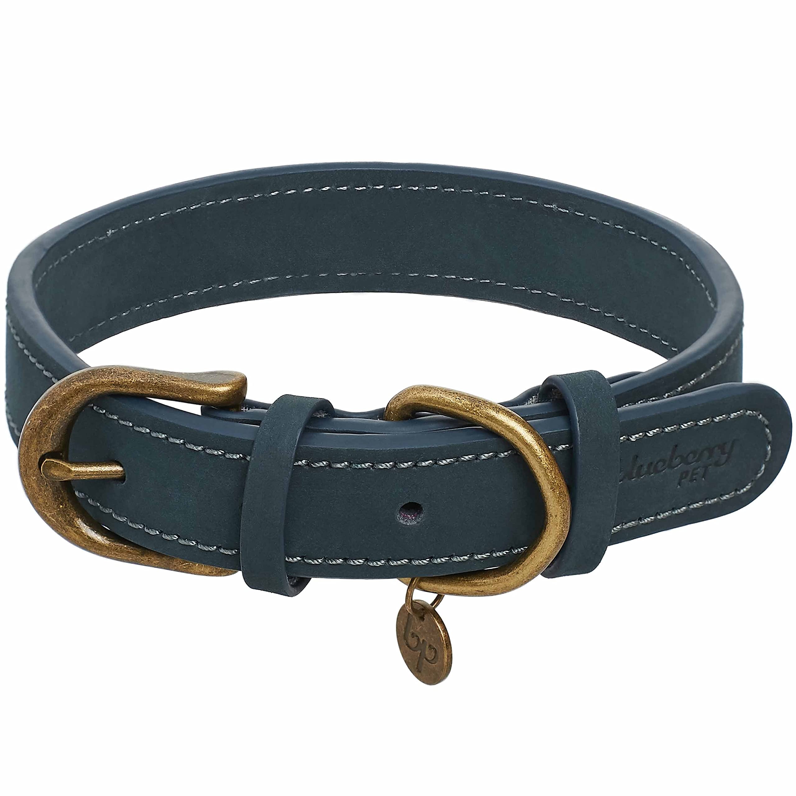 Blueberry Pet Soft & Comfy Genuine Full Grain Leather Adjustable Dog Collar - Navy Blue, Small, Neck 12'-15'