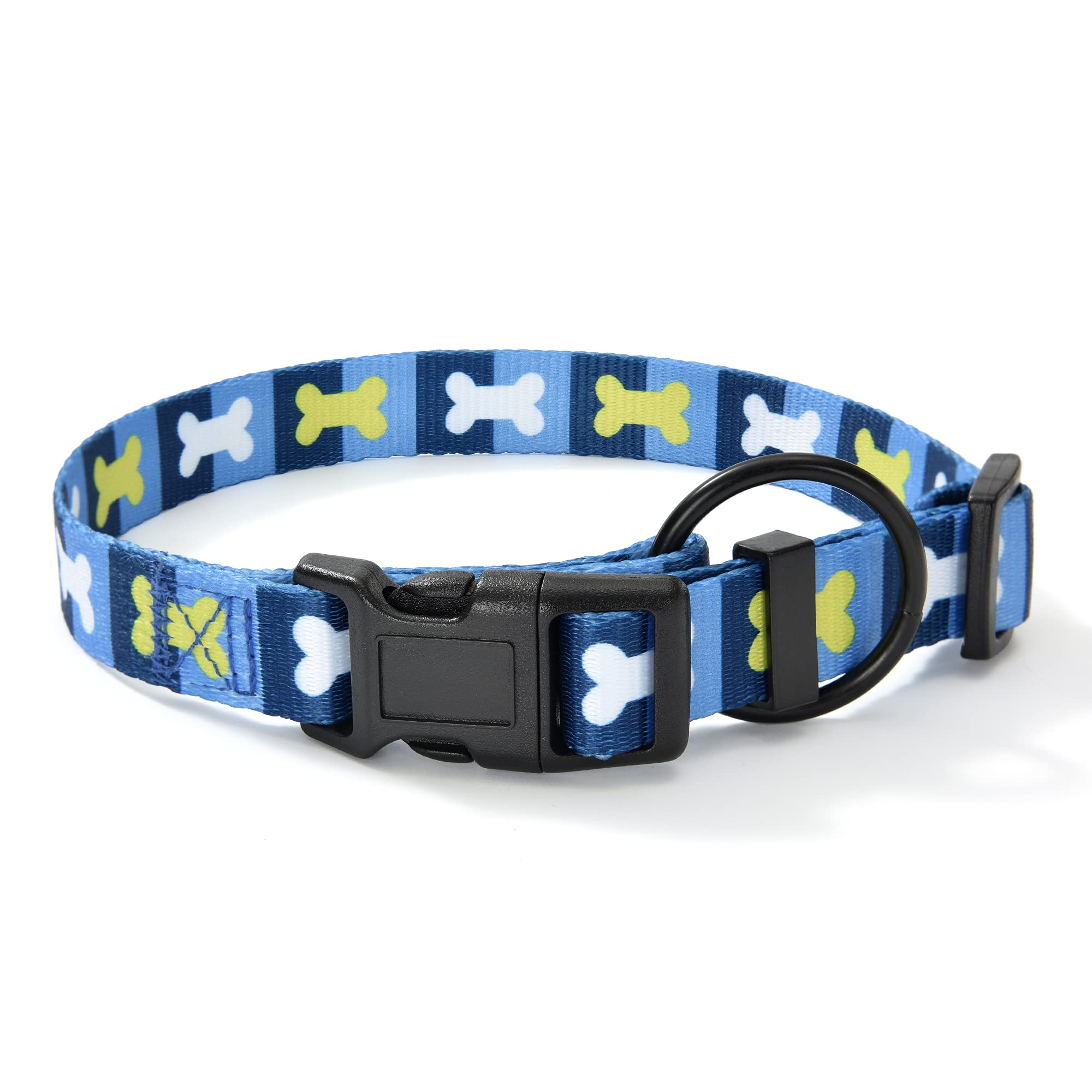Mile High Life Dog Collar | Nylon Puppy Collars W Cute Patterns | Lightweight Girl Dog Collar | Boy Dog Collar For Small/Medium/Large Dogs (Blue Bone, Small)