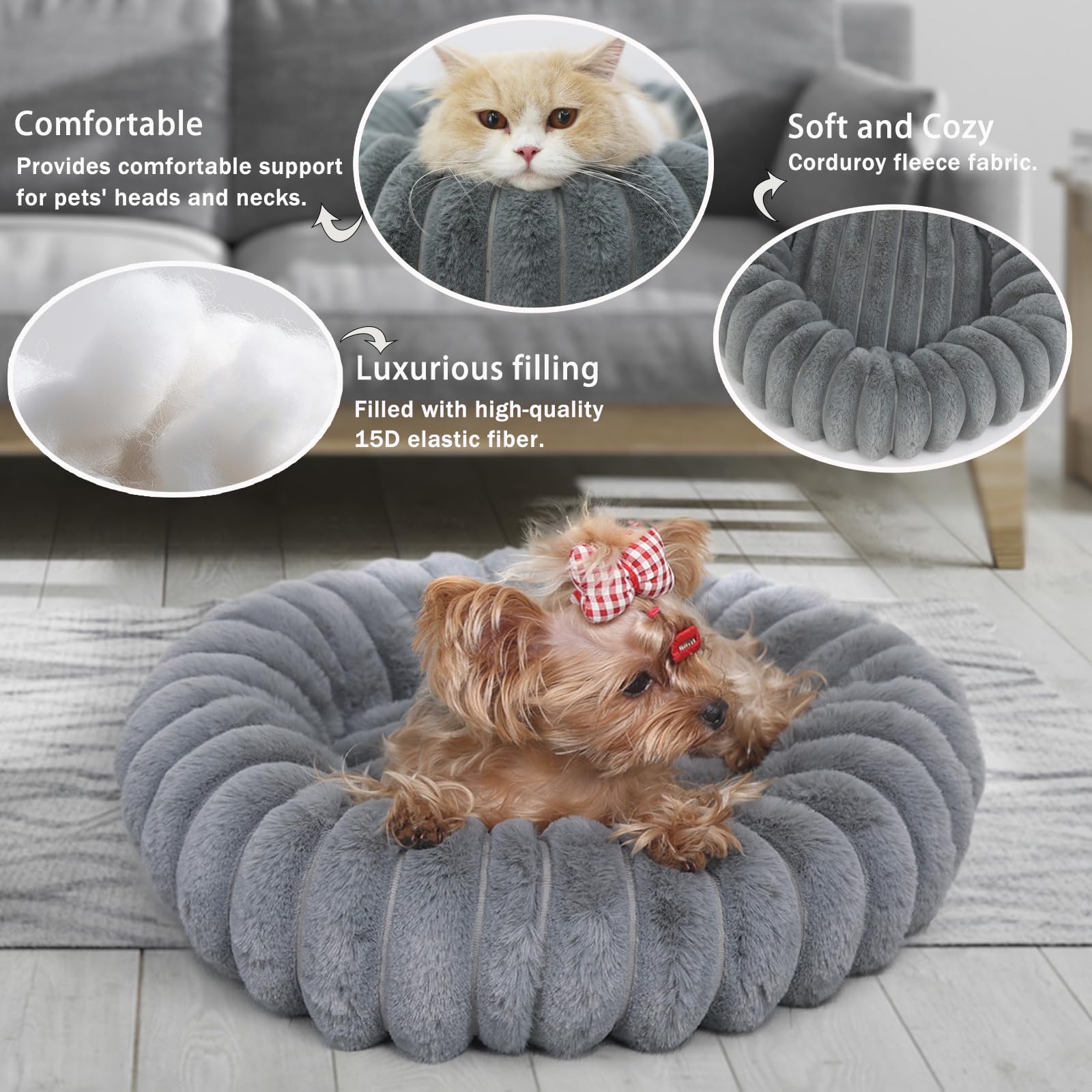 Pink Puppy Beds For Small Dogs And Kitty Washable Soft Comfort Donut Cute Cuddle Dog Bed With Sides Cat Beds For Indoor Cats,Rou