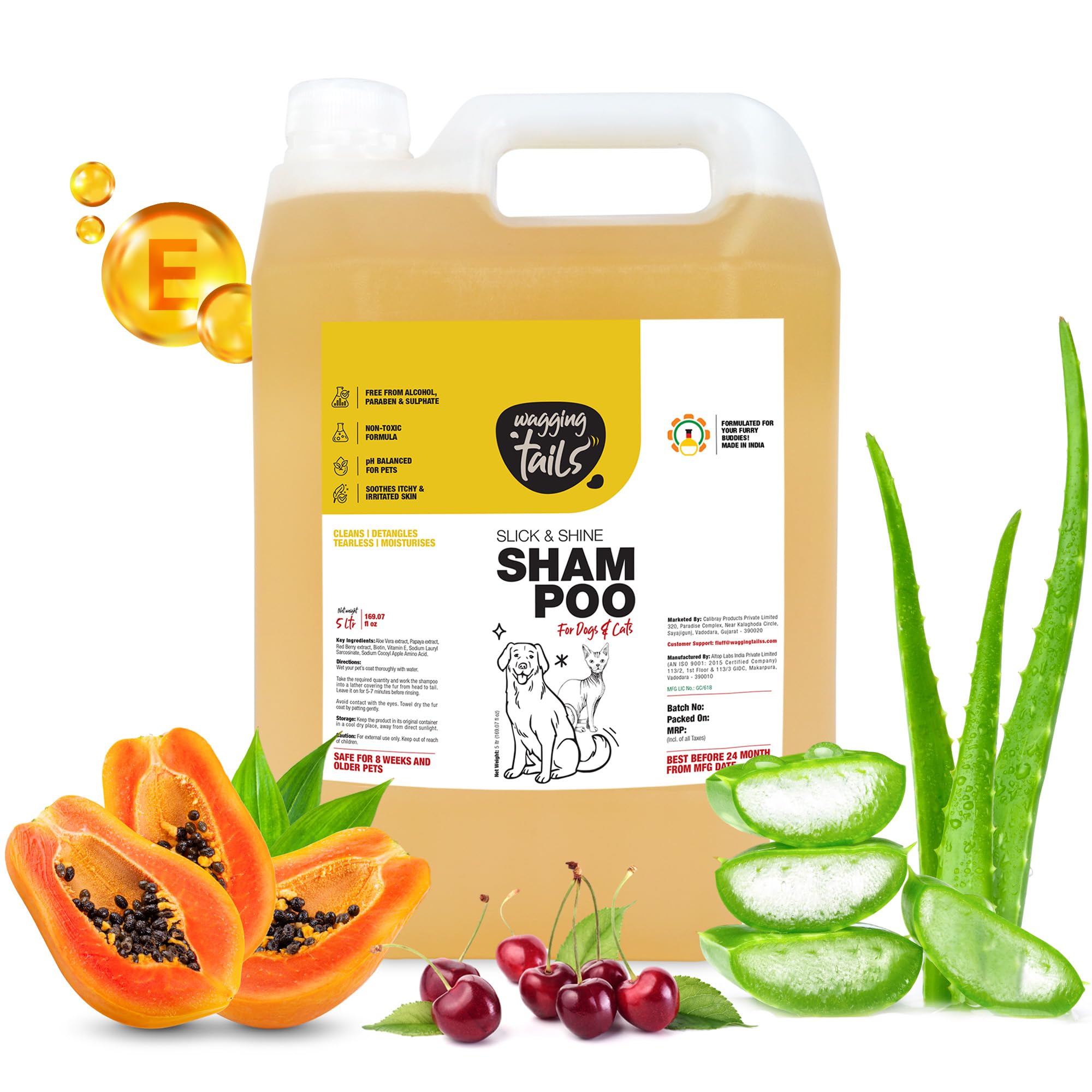 Wagging Tails Slick & Shine 5-In-1 Pet Shampoo -5 Ltr | Anti-Itching & Anti-Dandruff Deep Cleanser Shampoo All Breed Dog & Cat