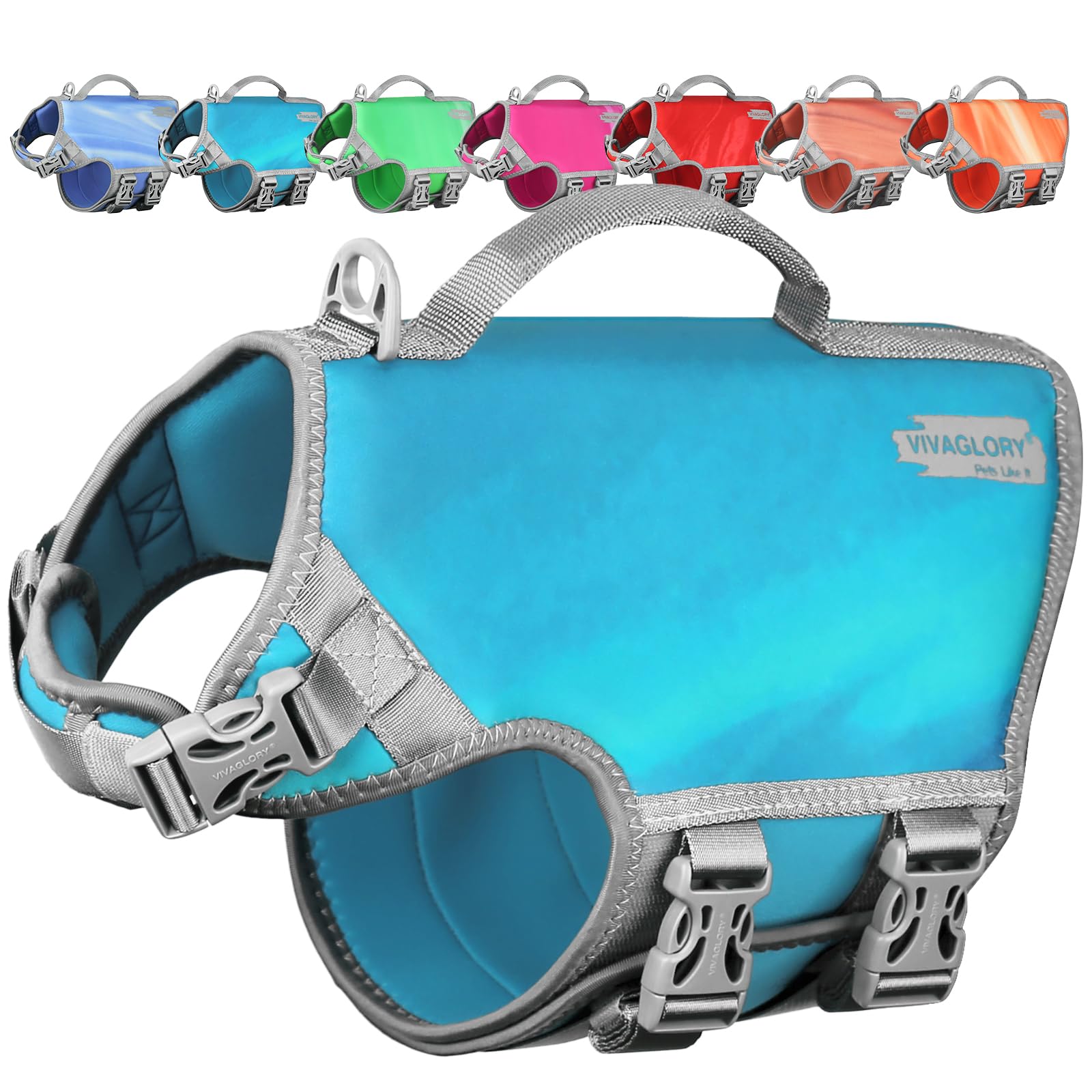 Vivaglory Neoprene Dog Life Jacket Dog Lifevest For Boating Hunting & Swimming, Lightweight With Leash Ring, L, Teal