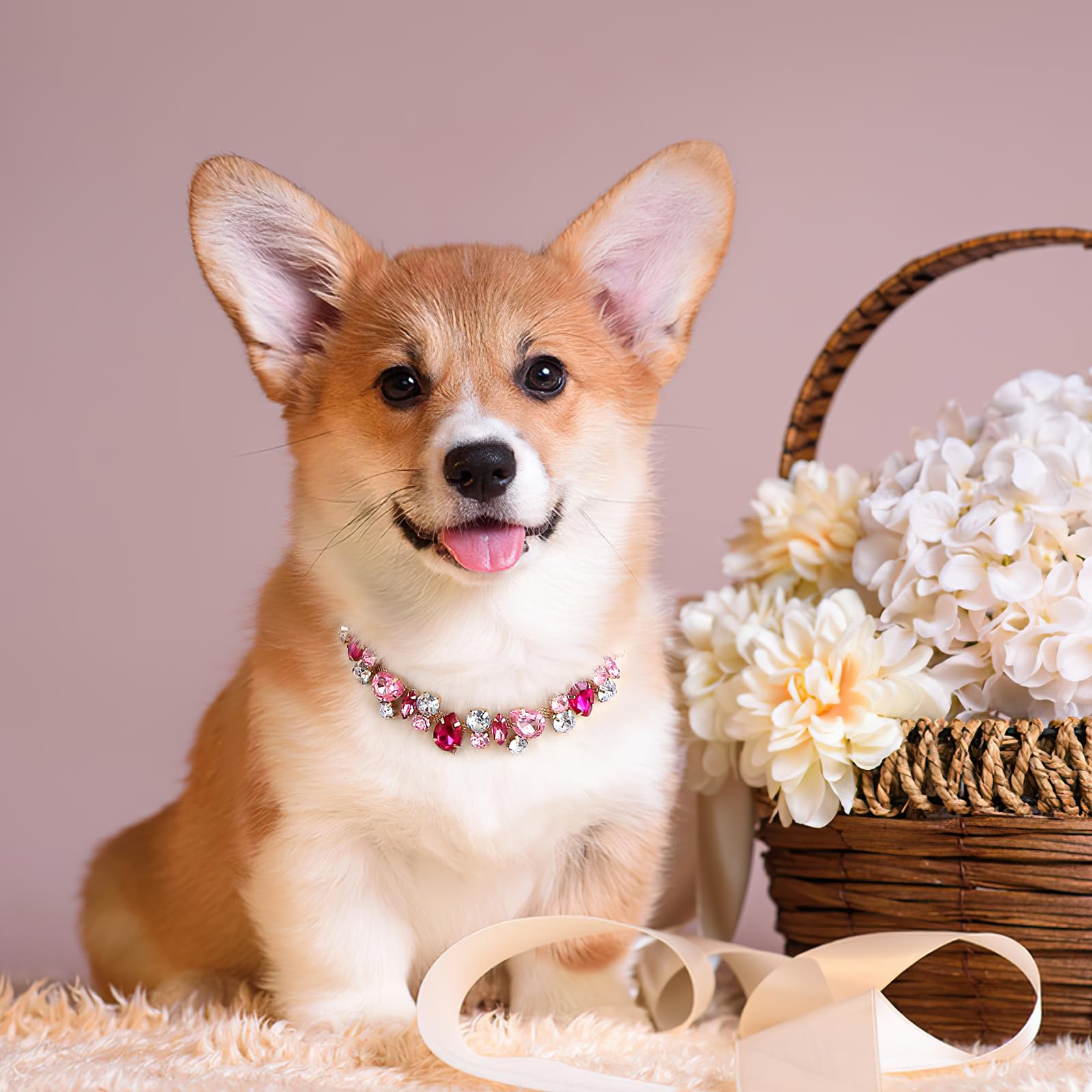 Howwfaly Dog Collar And Cat Collar Gold Chain Necklace Stainless Steel Adjustable Pink Diamonds Collar With Cute Pet Paw For Sma