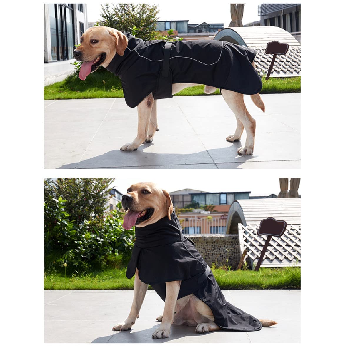 Barkworthies Dog Raincoat - Waterproof Winter Jacket With Velvet Inner, Reflective Strip, Black, Xl