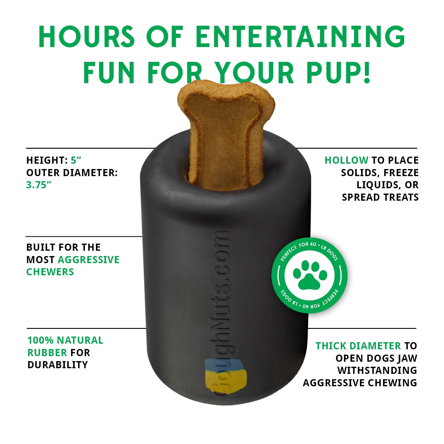 Goughnuts Work To Eat Dog Treat Toy - Virtually Indestructible Rubber Treat Dispensing Dog Toys For Aggressive Chewers, Mental E