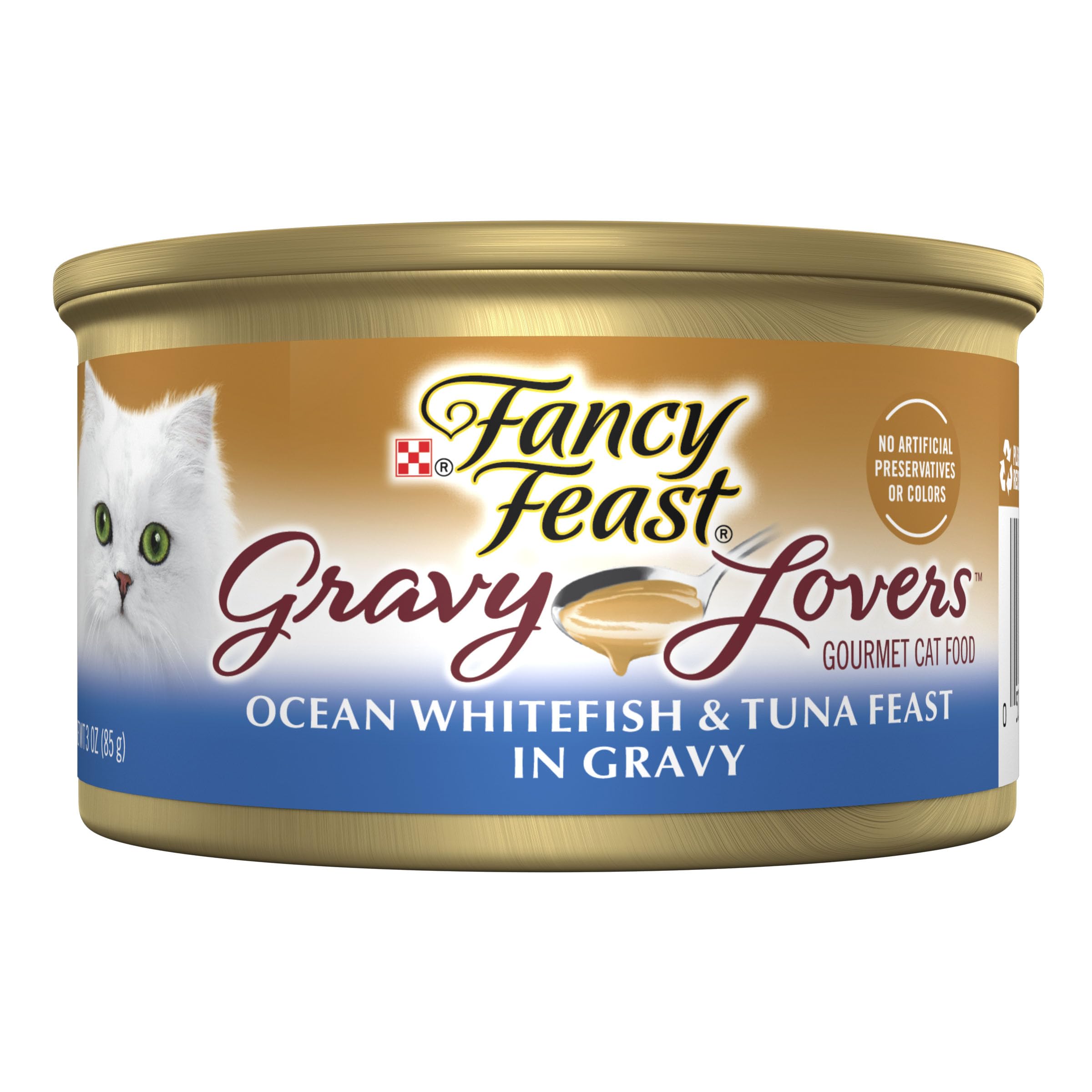 Purina Fancy Feast Gravy Lovers Ocean Whitefish and Tuna Feast Gourmet Cat Food in Wet Cat Food Gravy - (Pack of 24) 3 oz. Cans