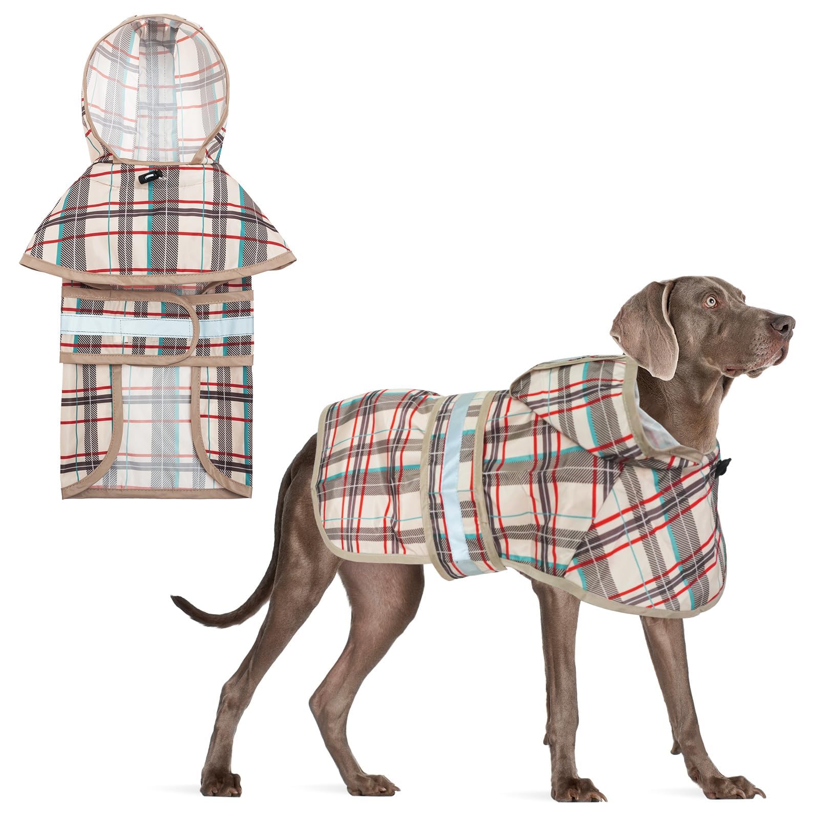 KOOLTAIL Dog Raincoat Hooded Slicker Poncho with Leash Hole, Raincoat for Medium Large Dogs, Waterproof Doggie Rain Jacket with 