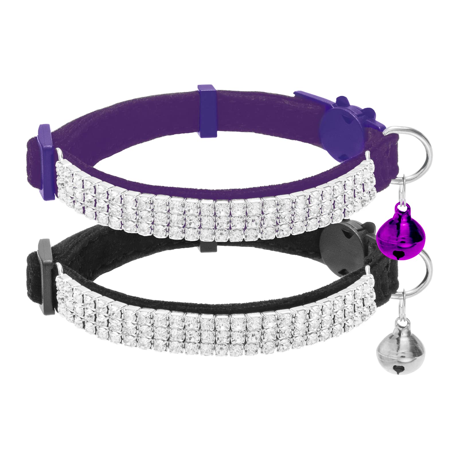 Expawlorer Soft Velvet Safe Cat Collars For Girl Cats -2 Pack Rhinestones Bling Diamante Adjustable Collars Breakaway- Chirstmas