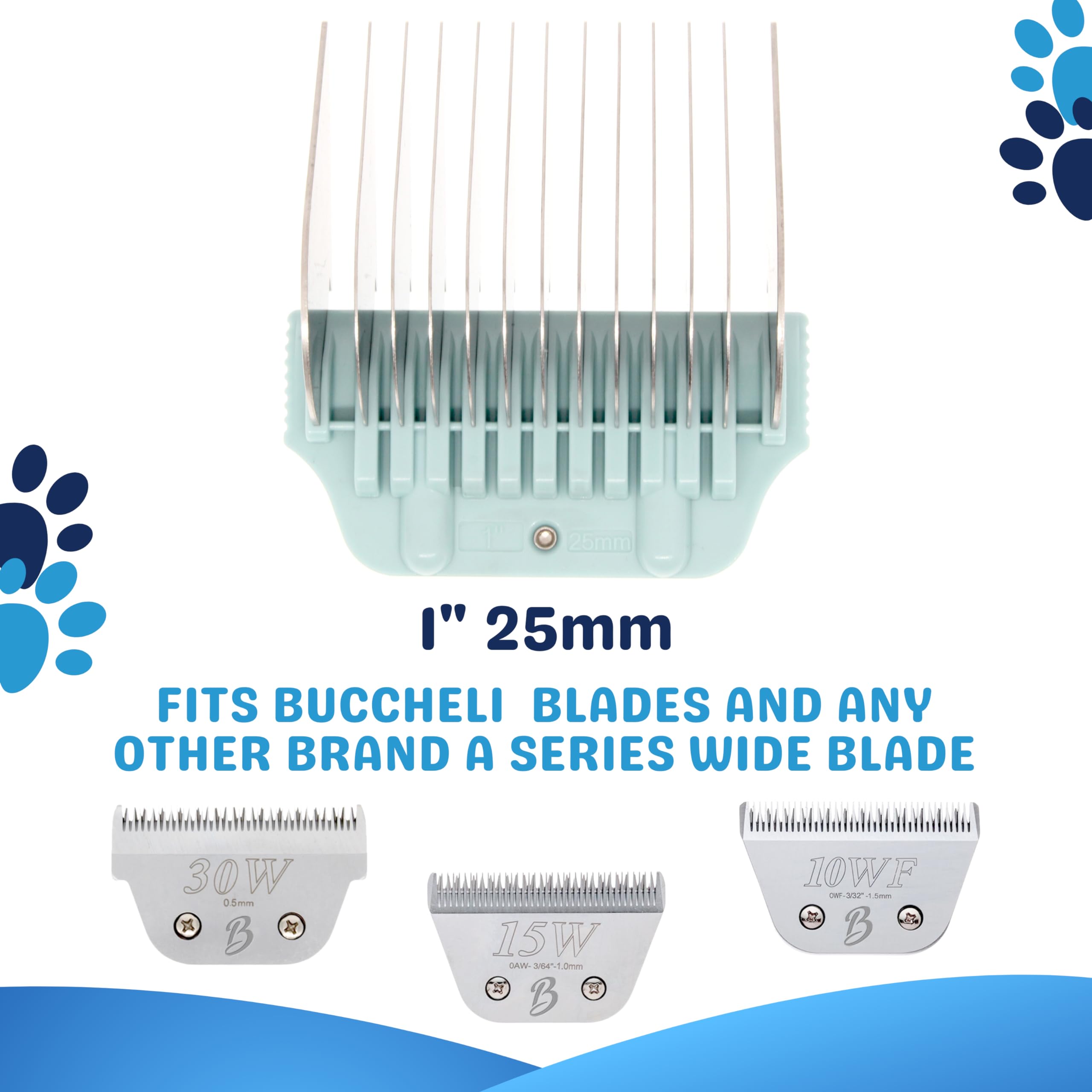 Bucchelli 25Mm 1'' Cut Wide Clipper Guard Attachment Fits For A5 Type Blade | Stainless Steel Blade For Professional Groomers An