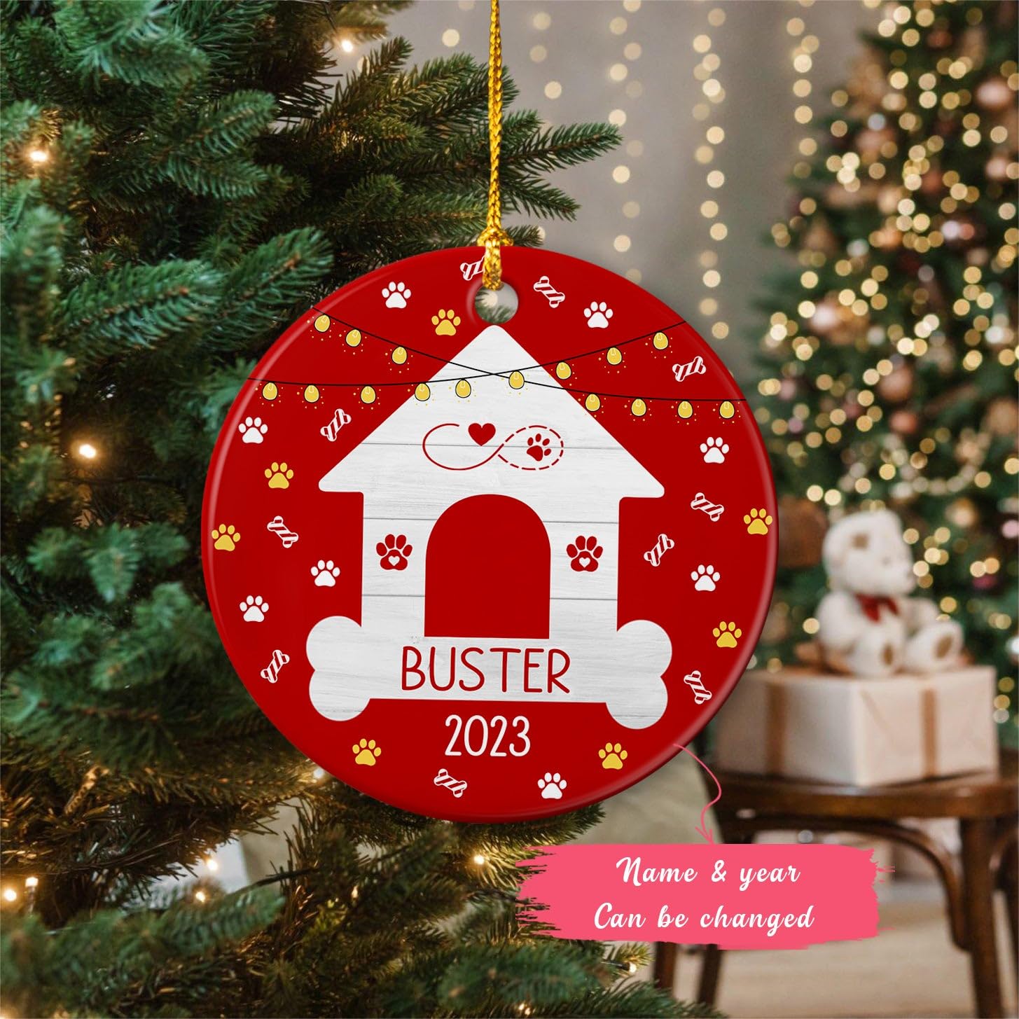 Personalized Dog Memorial Ceramic Ornament, Dog Paw Print Ornament, Pet Memorial Ornament, Custom Puppy'S First Christmas Ornament With With Name & Year, Dog'S 1St Xmas Ornaments, Dog Lover Ornaments