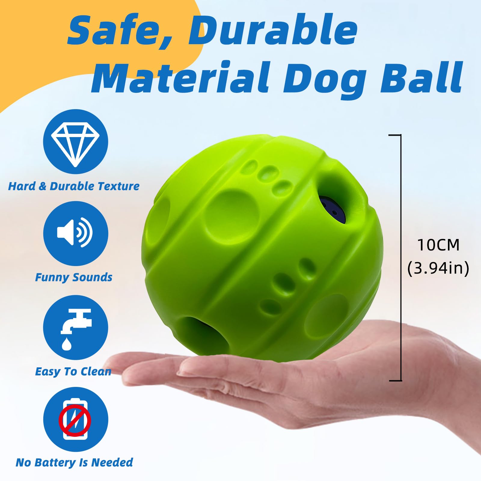 SHAKE AND LAUGH Dog Toys Ball, Interactive Dog Ball, No Paint, Gibbering Sound with Surface Concave Lines, L, 3.94 in (10 cm)