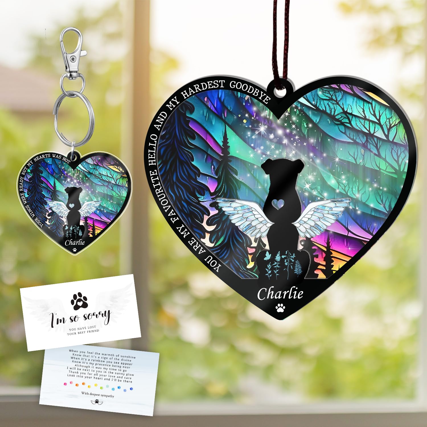 Personalized Dog Memorial Suncatcher, Custom With Name Date Dog Breeds Suncatcher, Pet Loss Sun Catcher, Stained Glass Light Cat
