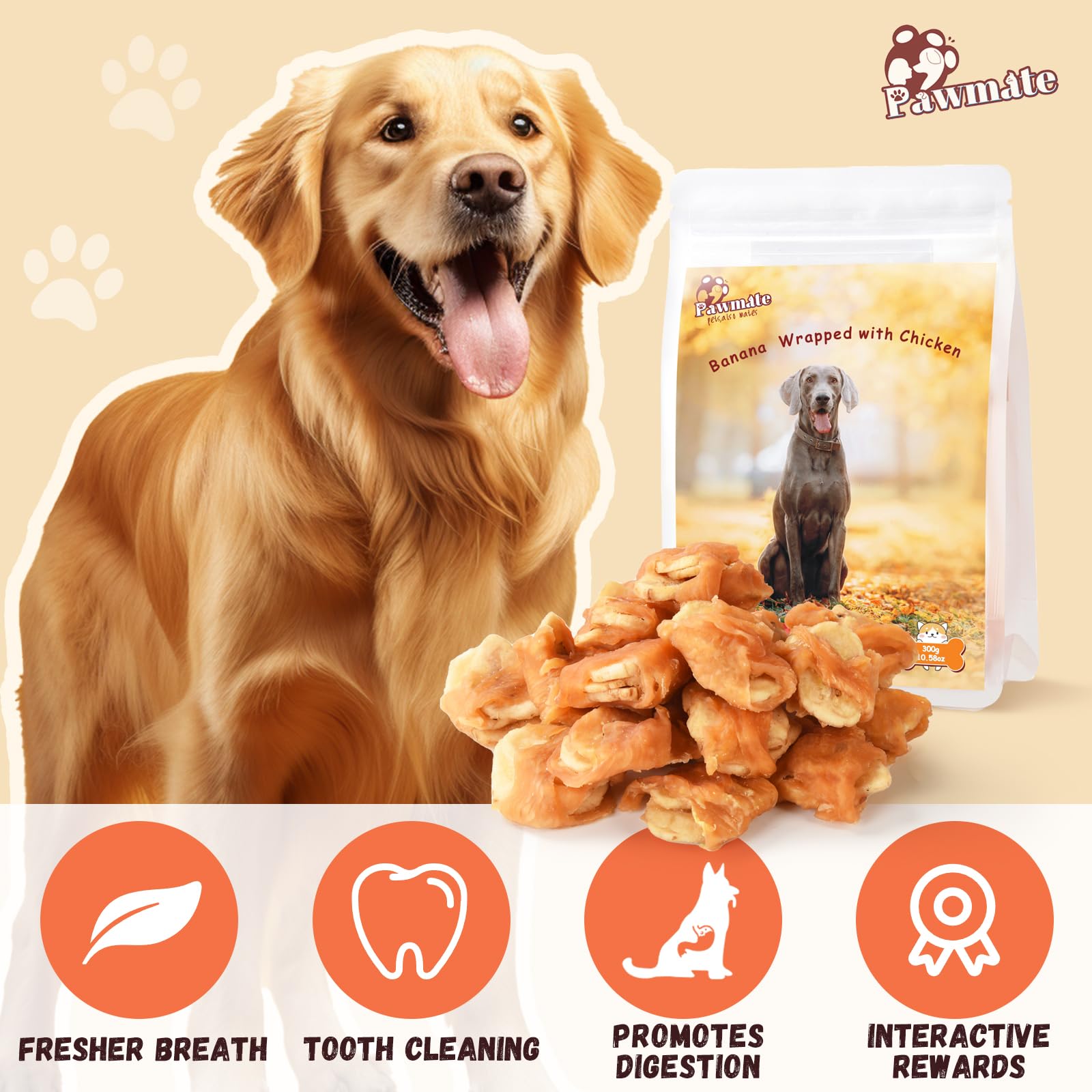 Pawmate Chicken Wrapped Banana Slices Dog Treats Small Dogs, Healthy Rawhide-Free Low Fat Soft Training Snacks Chews with Taurin