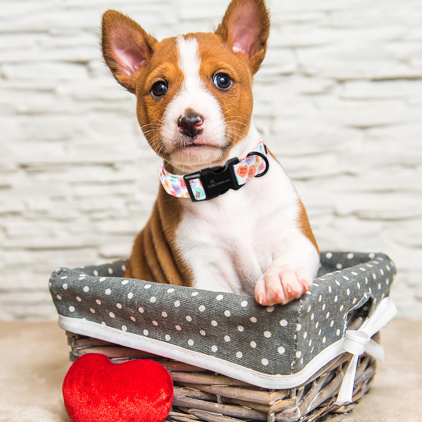 Aring Pet Valentine'S Day Dog Collar-Cute Cotton Heart Dog Collars, Adjustable Valentine Candy Heart Pet Collars Girl Puppy Coll