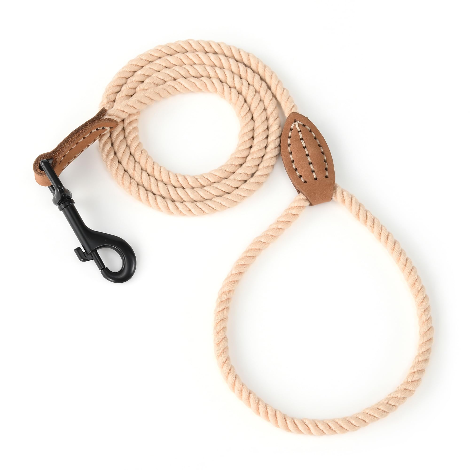 Mile High Life Dog Leash, Braided Cotton Rope Leashes With Leather Tip - Heavy Duty Metal Clasp, 4Ft, 1/3'' Thick - Wedding, Wal