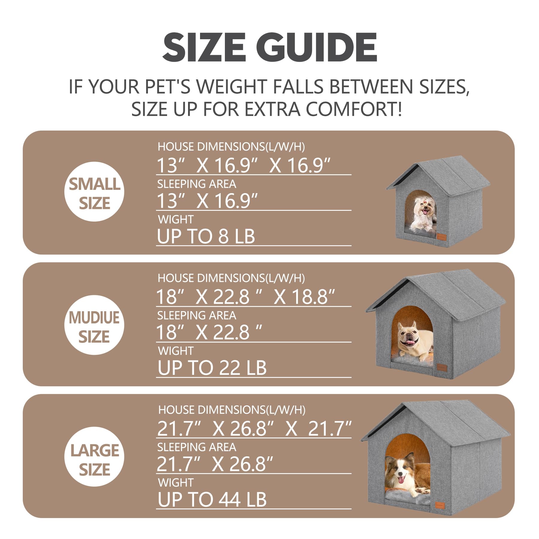 NUROMY Indoor Dog House - Large Size for Medium Dogs & Large Cats, Gray Nylon with Washable Plush Cushion, Model Indoor Feetless-Large