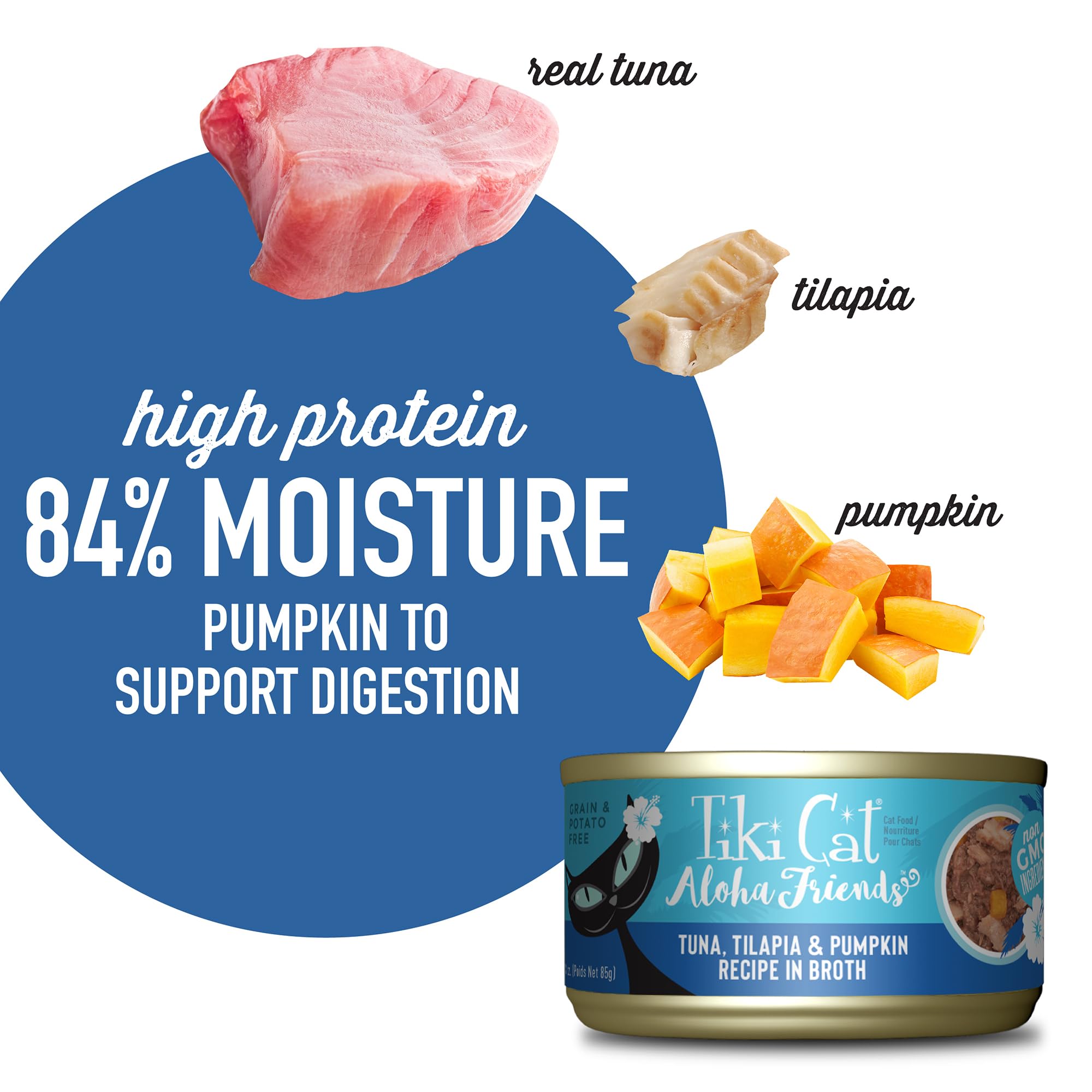 Tiki Cat Aloha Friends, Tuna, Tilapia & Pumpkin, Grain-Free & High Moisture, Wet Cat Food for All Life Stages 3 oz. Cans (Pack o