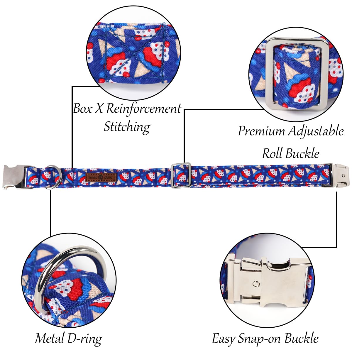 Lionet Paws Design Dogs Collar Cute Adjustable 4Th Of July Collars For Boy Male Small Medium Dogs With Sundae Xl