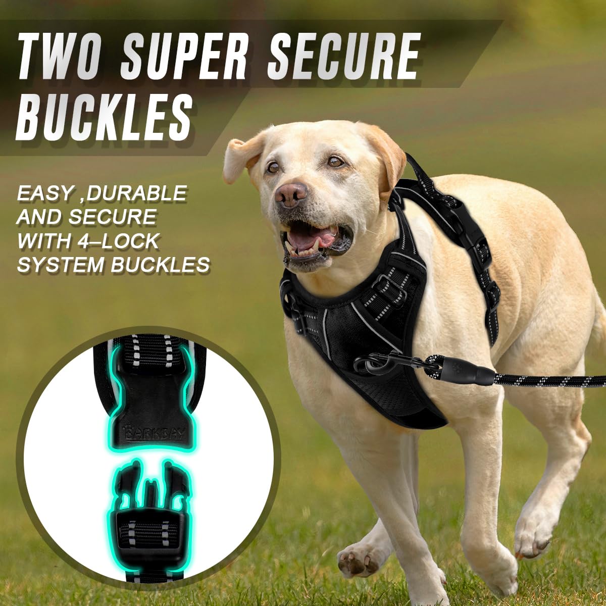 Barkbay No Pull Dog Harness Front Clip Heavy Duty Reflective Easy Control Handle For Large Dog Walking(Black,S)