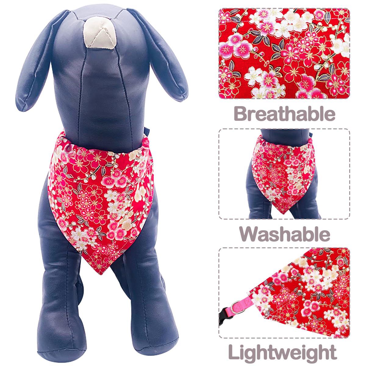 Pet Show 4 Pack Small Dog Bandanas Slide On Collar Set Washable Cherry Blossoms Puppies Cat Bandanas Bibs Slip Through Collar Ac