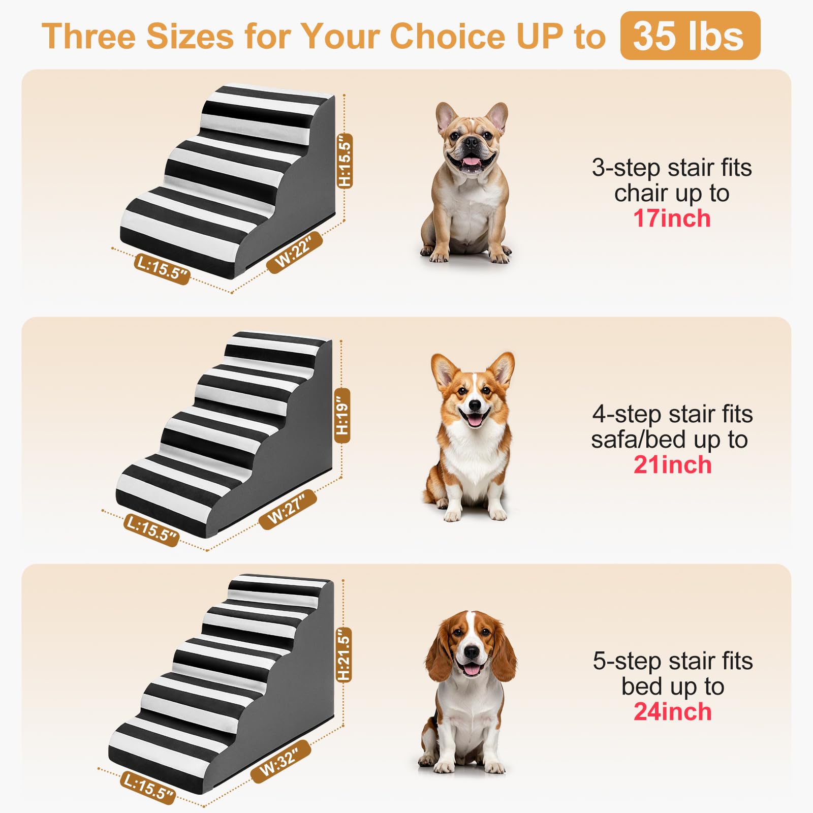 Joejoy Curved Dog Stairs Ramp For High Beds 19 H, 4-Step Dog Steps For Small Dogs And Cats, Pet Stairs For High Bed Climbing,
