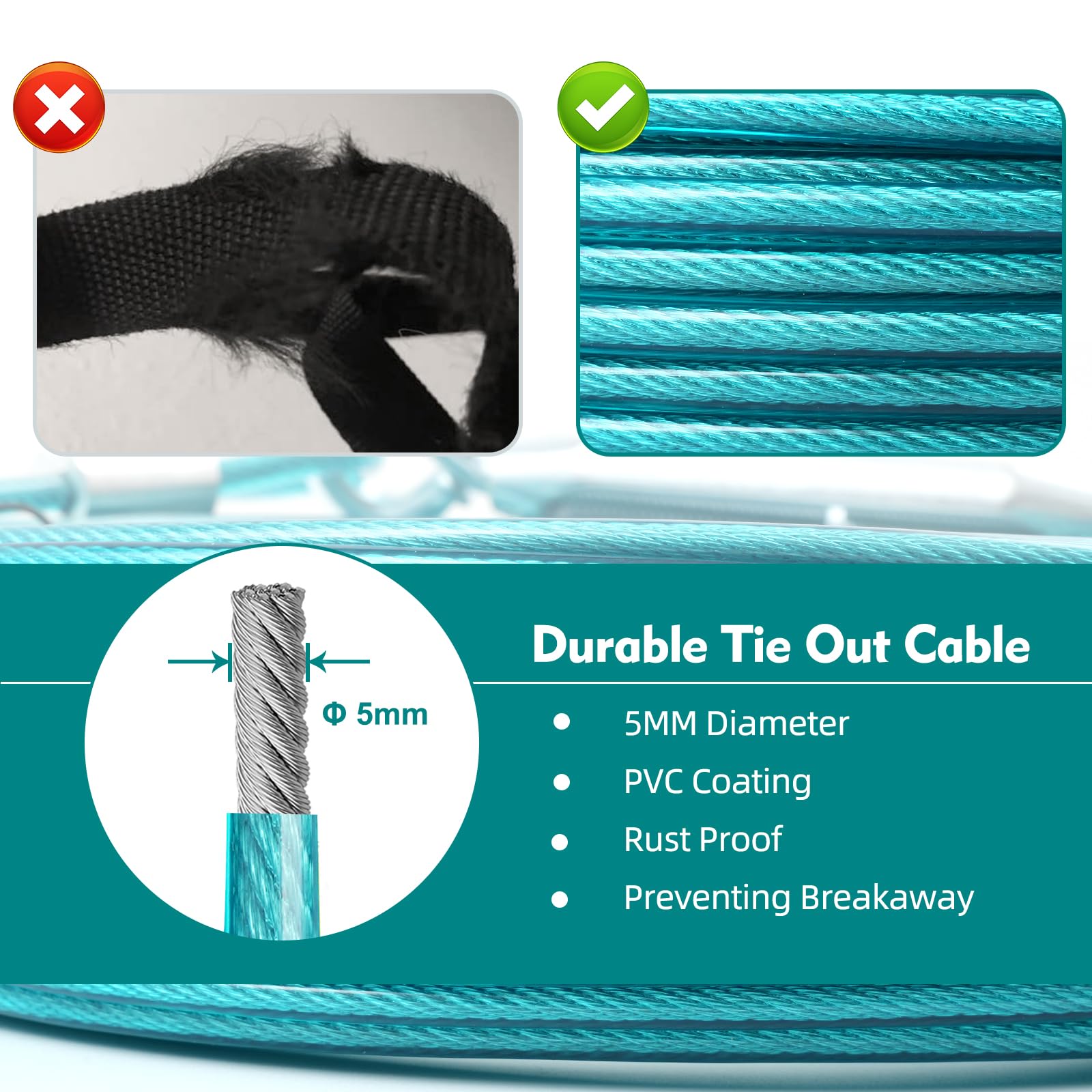 Luffwell Runner For Yard, 100Ft Long Lead With 10Ft Pulley Tie Out Cable For Heavy Duty Dogs Up To 250Lbs, Trolley System For La