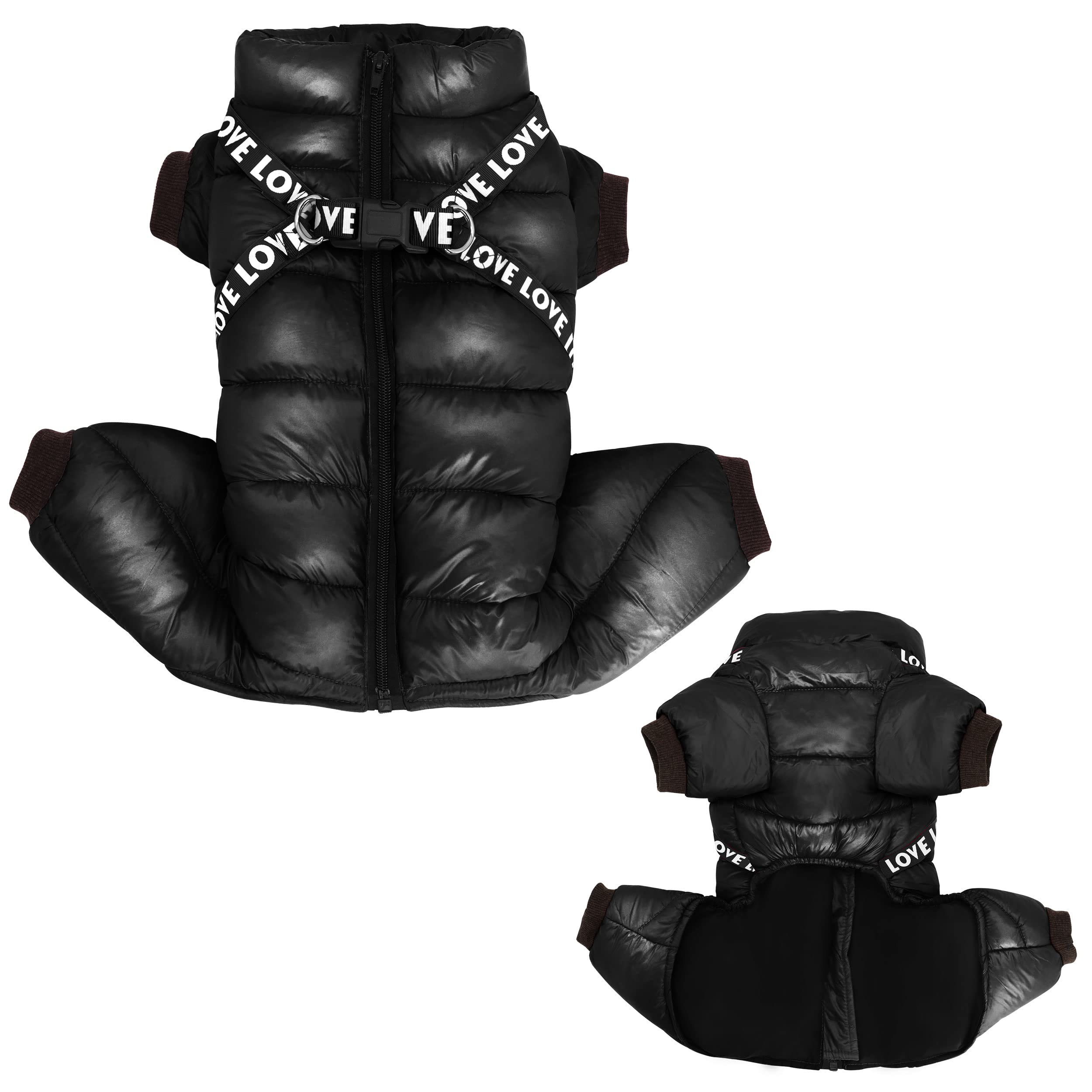 Didog Winter Small Dog Coats,Waterproof Jackets With Harness & D Rings, Warm Zip Up Cold Weather Coats For Puppy & Cats Walking
