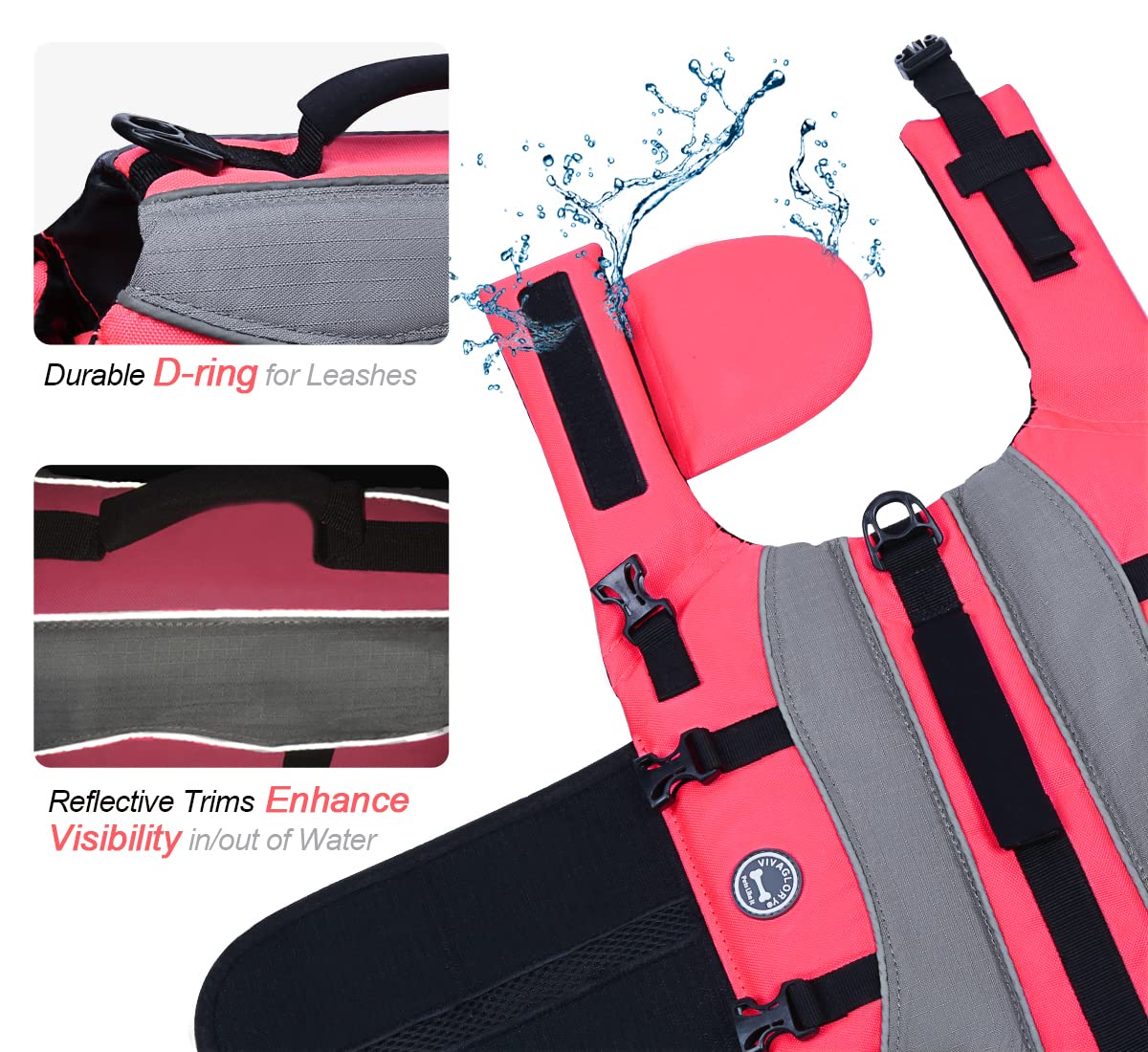 Vivaglory Dog Life Jacket With Removable Front Float, Dogs Life Vest With Extra Padding & Reflective Trims For Swimming & Boatin