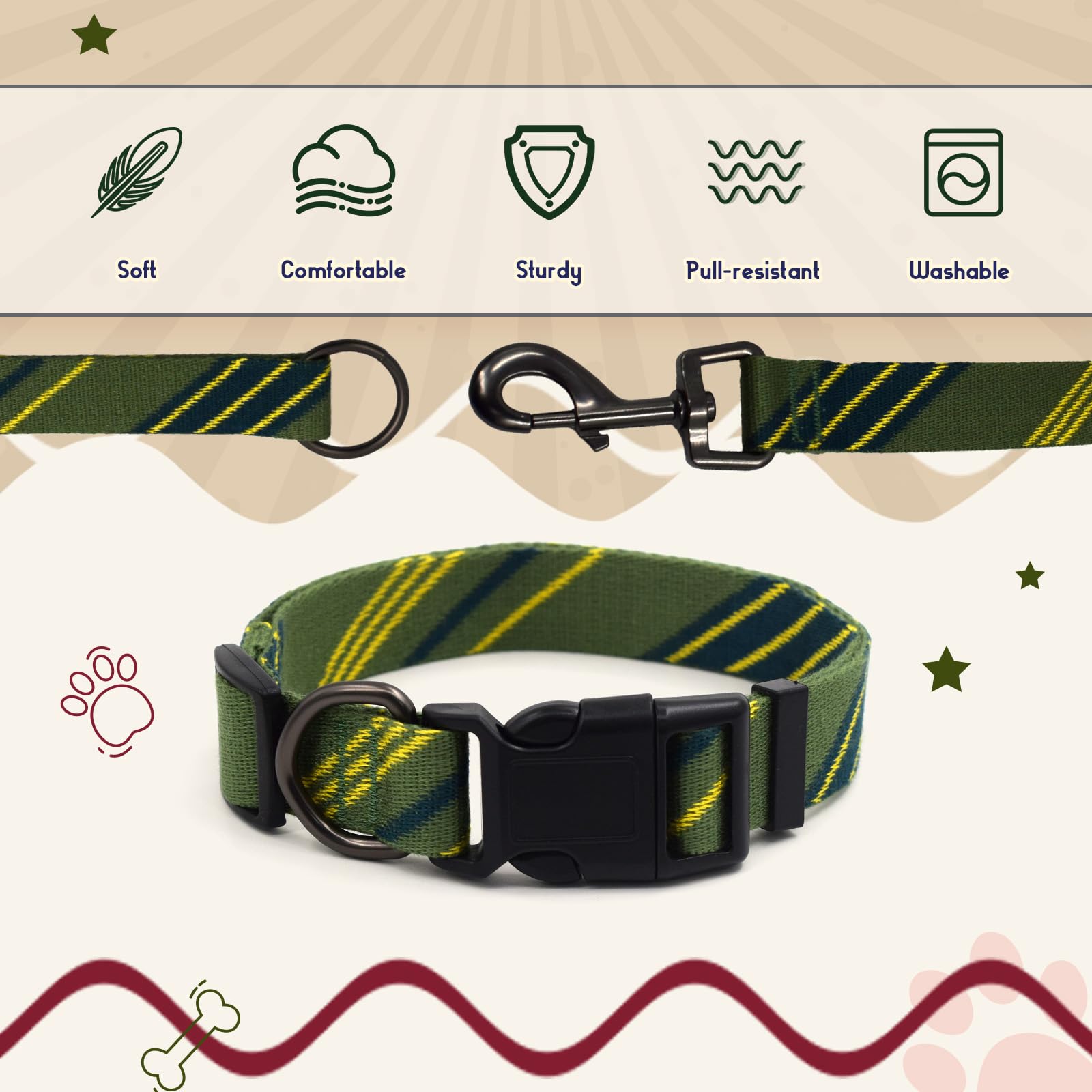 Green Yellow Dog Collar And Leash Set For Medium Size Dog, Breathable, Anti-Odor & Soft, Comfortable For Sensitive Skin Puppies,