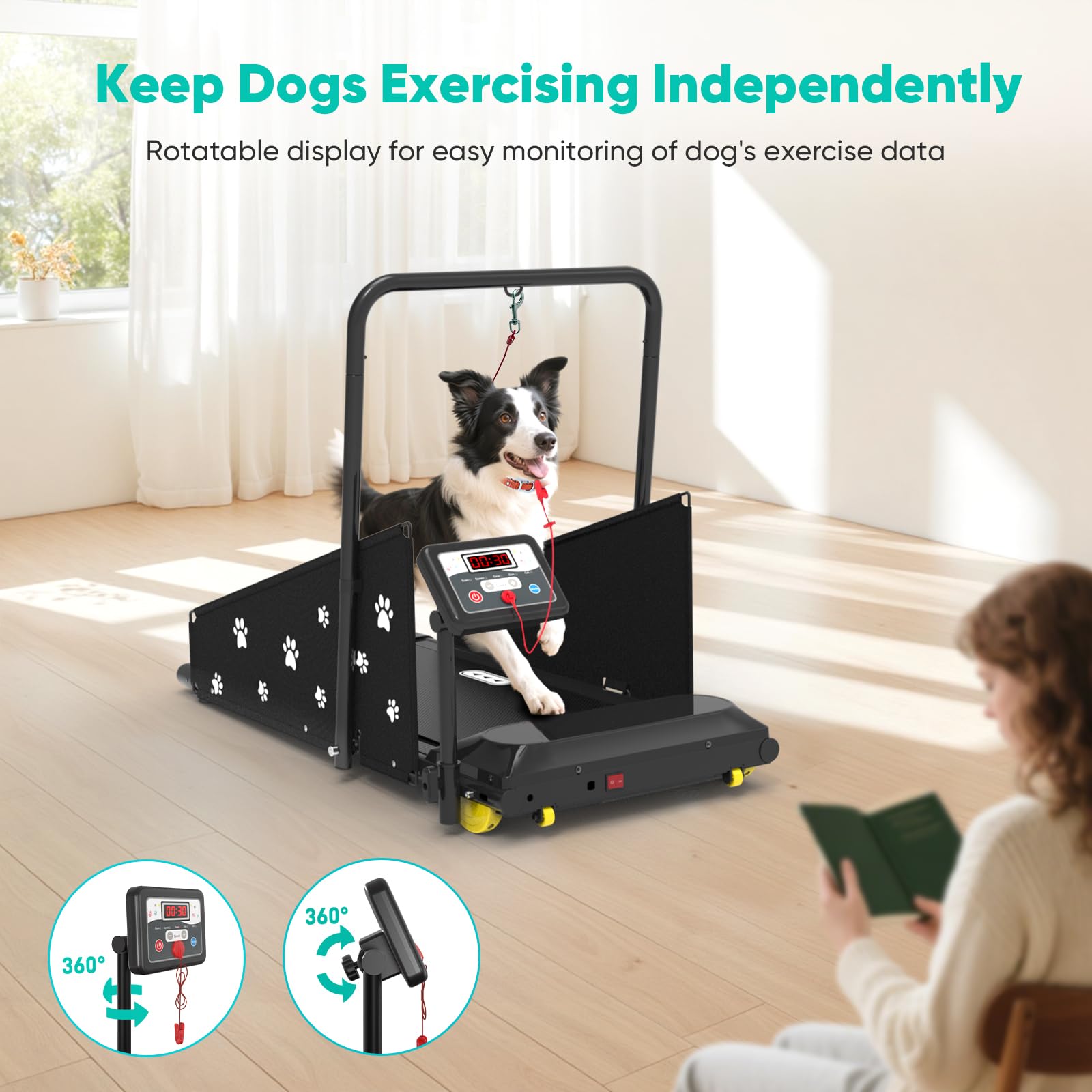 Petbobi Dog Treadmill for Medium Dogs - 265lbs Heavy-Duty Compact Pet Runner with 360 Rotatable Display Screen, Remote Control &