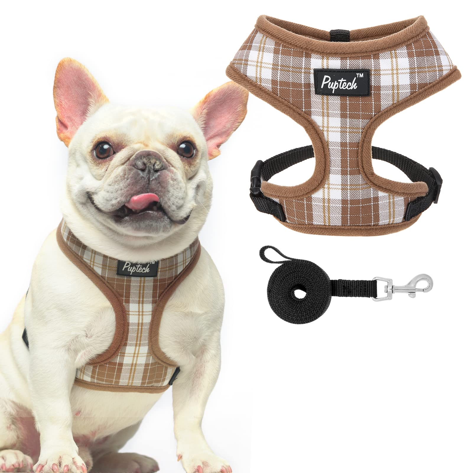 Pupteck Soft Mesh Dog Harness And Leash Set Pet Puppy Cat Comfort Padded Vest No Pull Harnesses, Brown, M