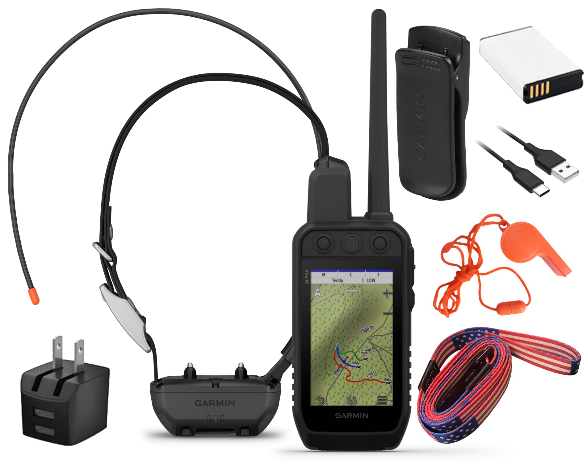 Wearable4U - Garmin Alpha 300 Handheld, Advanced Dog Tracking And Training Handheld And Alpha Tt 25 Collar With Leash And Whistl