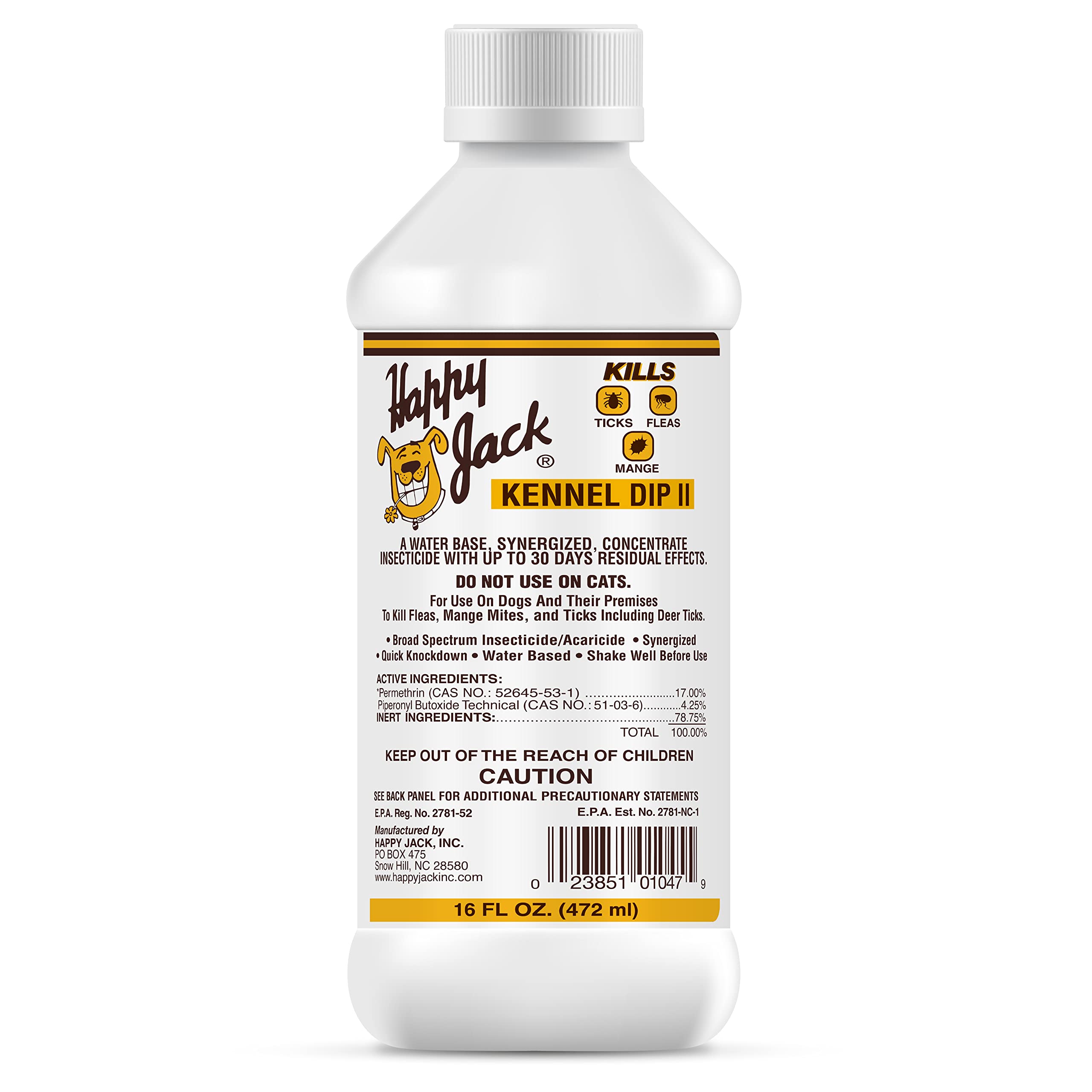 Happy Jack Kennel Dip Dog Flea and Tick Treatment & Prevention, Made in USA, Spray Yard & Home 30-Day Control, Kills Fleas, Tick