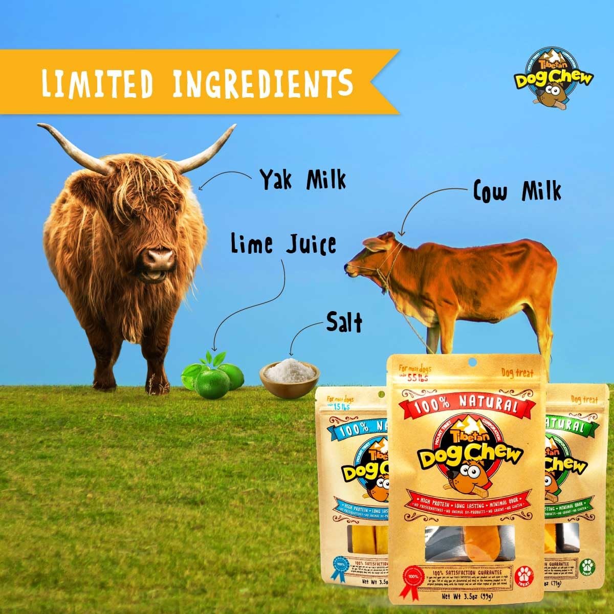 Tibetan Dog Chew Yak Cheese Sticks (1 Large Chew) - Natural, Handmade Large Dog Treats, Long-Lasting, Easy Digest, Ideal for Agg