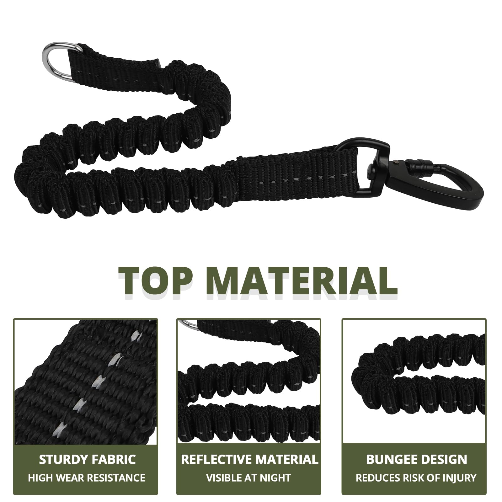jenico Long Dog Leash 10FT: Heavy Duty Nylon Rope Leashes for Dogs Training with Reflective Threads Bungee and Padded Handle - D