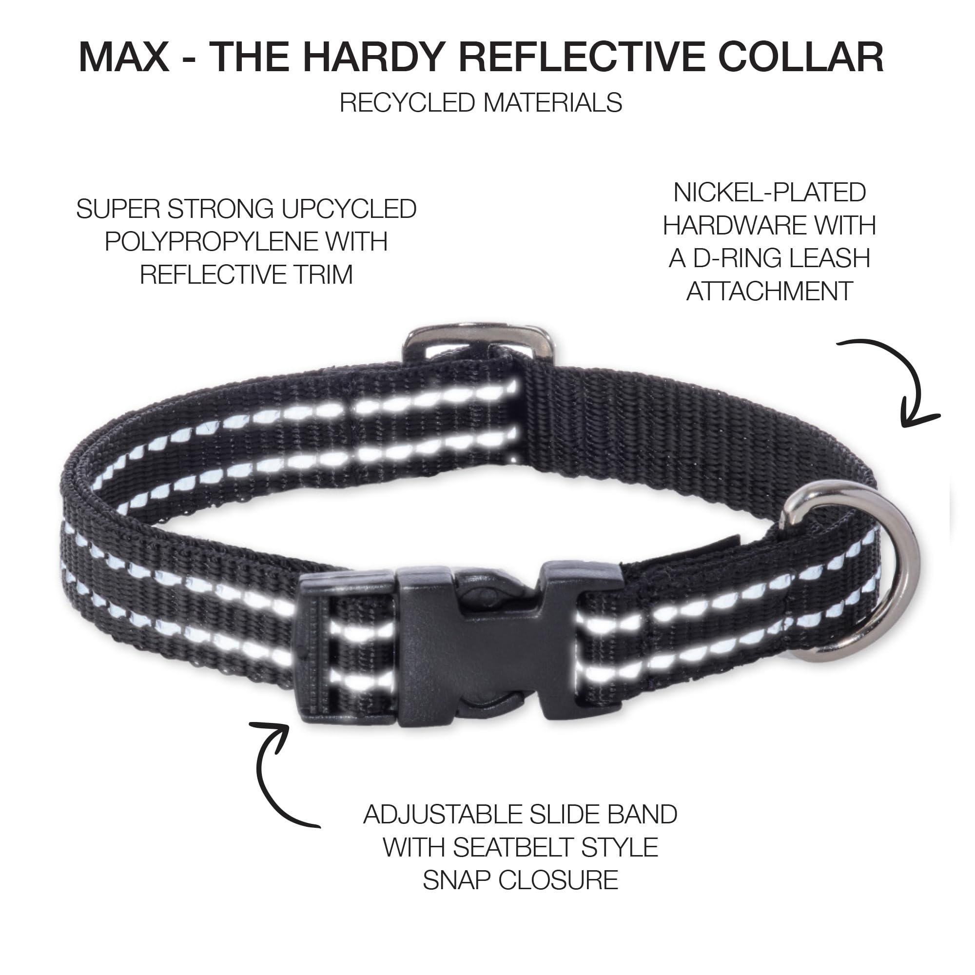 Pet Passion Adjustable Reflective Dog Pet Collar For Small, Medium And Large Dogs, Black, X-Large