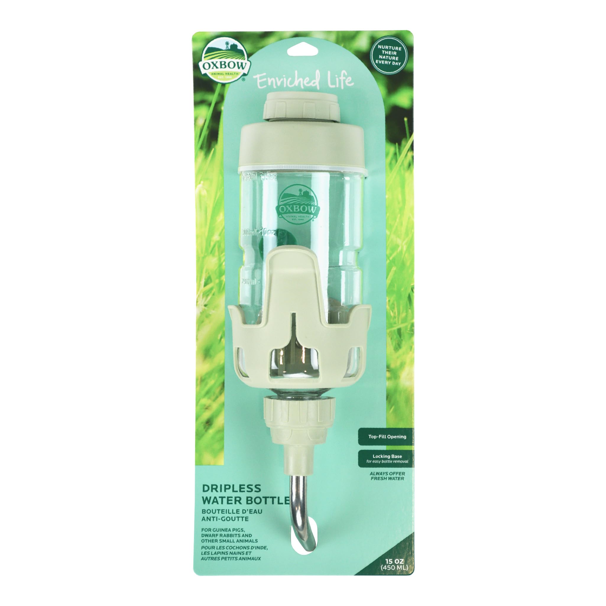 Oxbow Enriched Life Dripless Water Bottle, Essential Small Pet Accessory for Guinea Pig Cages & Rabbit Cage, Bunny Supplies, 15o