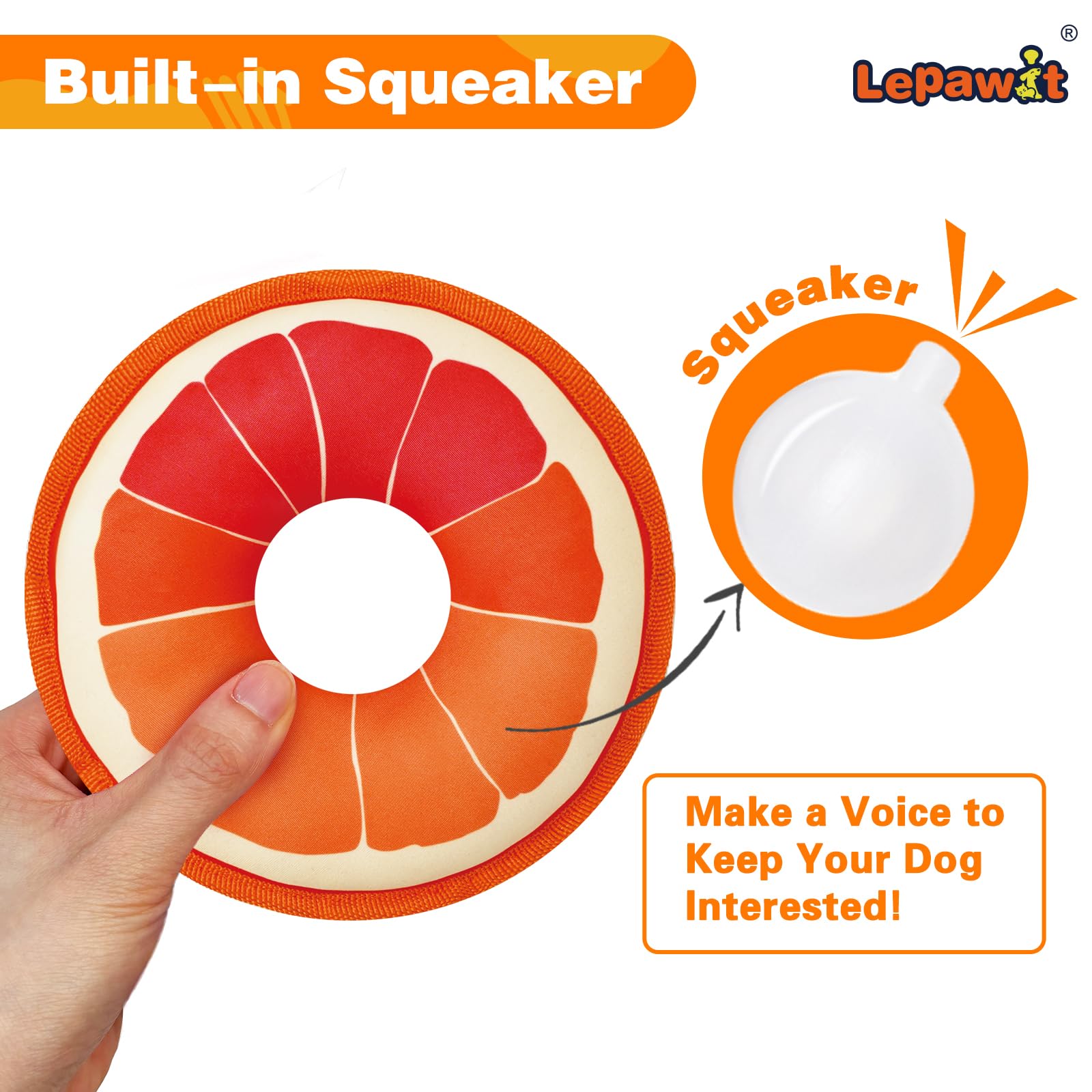 Lepawit Squeaky Dog Toys, Floating Dog Toys For Indoor Or Outward Play, Swim Ring Design Kiwifruit And Grapefruit Interactive Gi